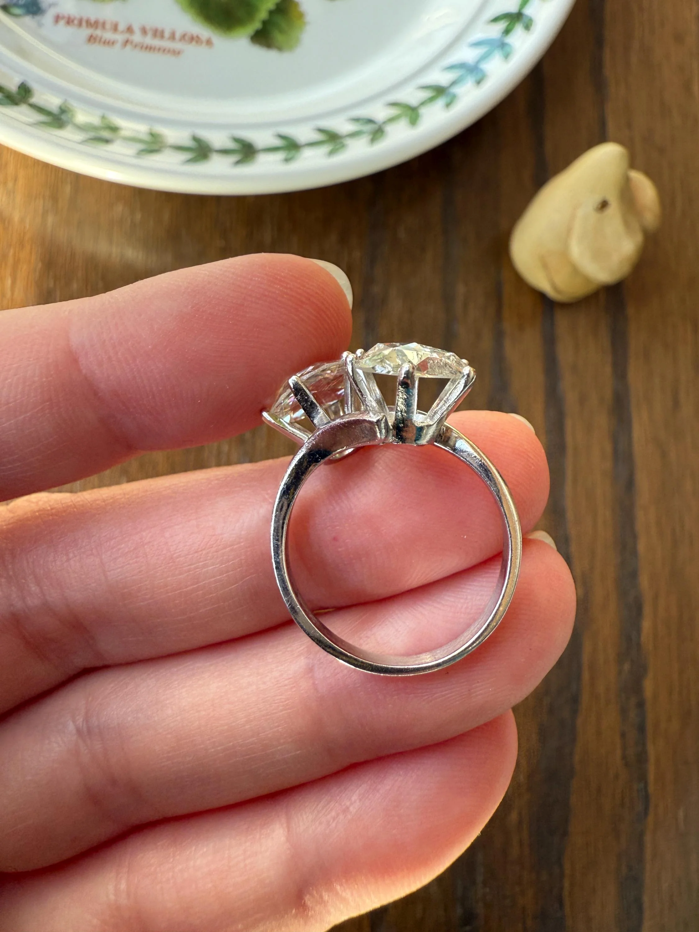 Antique Rose Cut DIAMOND Toi et Moi Ring In Box Double Disco Ball 5.5 Carat Face Up Spready Pear 14k White Gold French Art Deco Tall Ring - Image 20