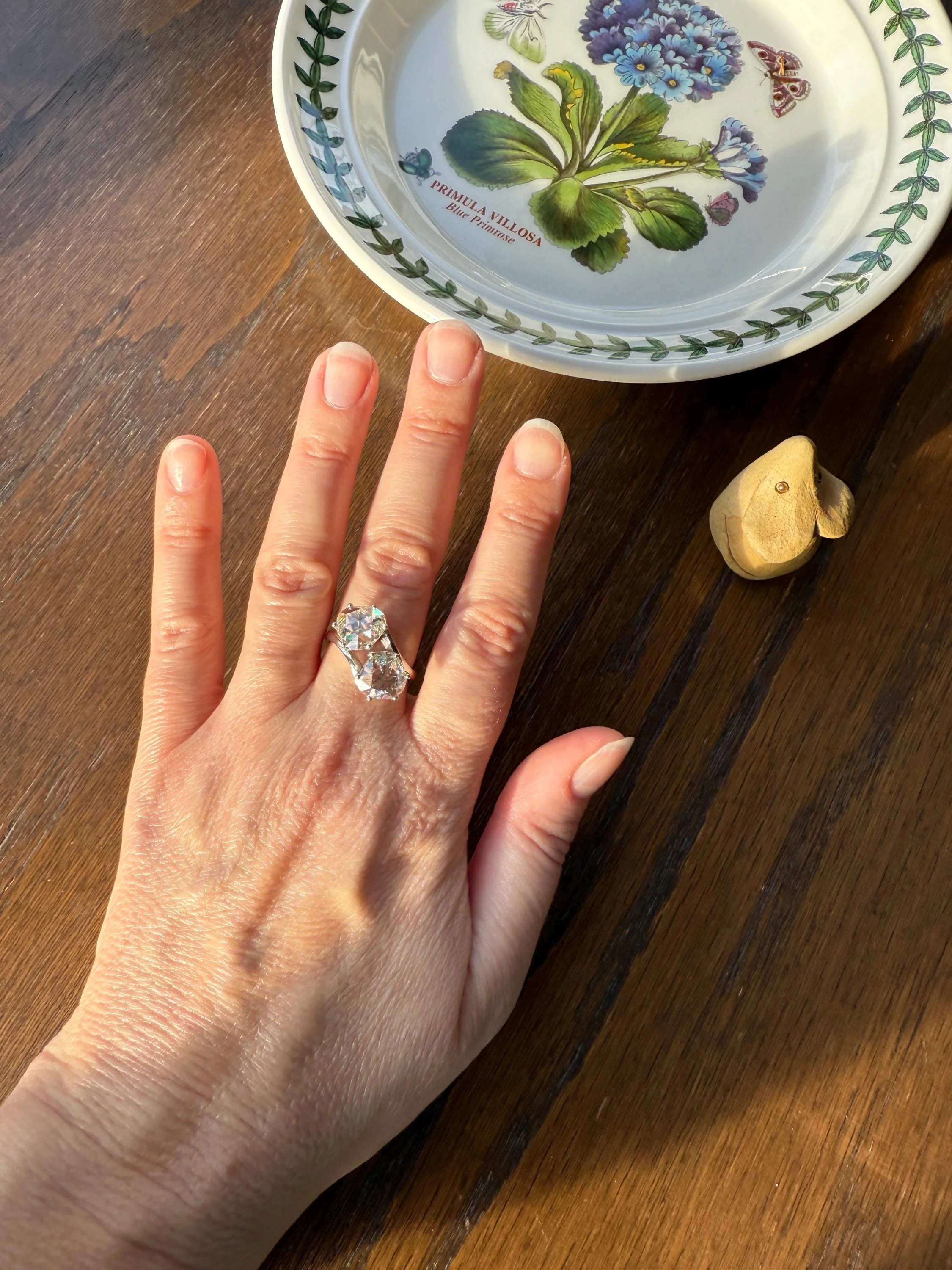 Antique Rose Cut DIAMOND Toi et Moi Ring In Box Double Disco Ball 5.5 Carat Face Up Spready Pear 14k White Gold French Art Deco Tall Ring - Image 6