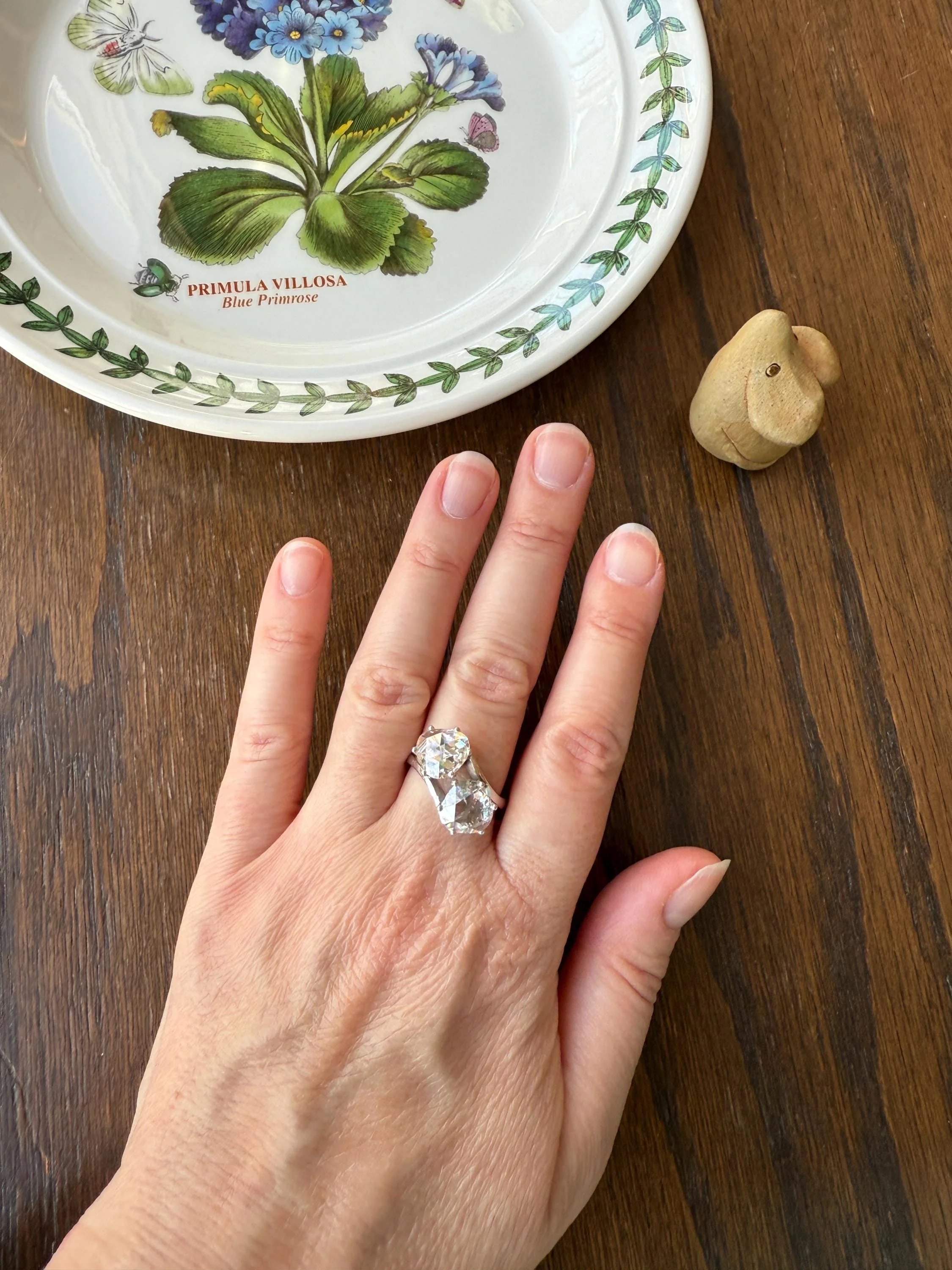 Antique Rose Cut DIAMOND Toi et Moi Ring In Box Double Disco Ball 5.5 Carat Face Up Spready Pear 14k White Gold French Art Deco Tall Ring - Image 9
