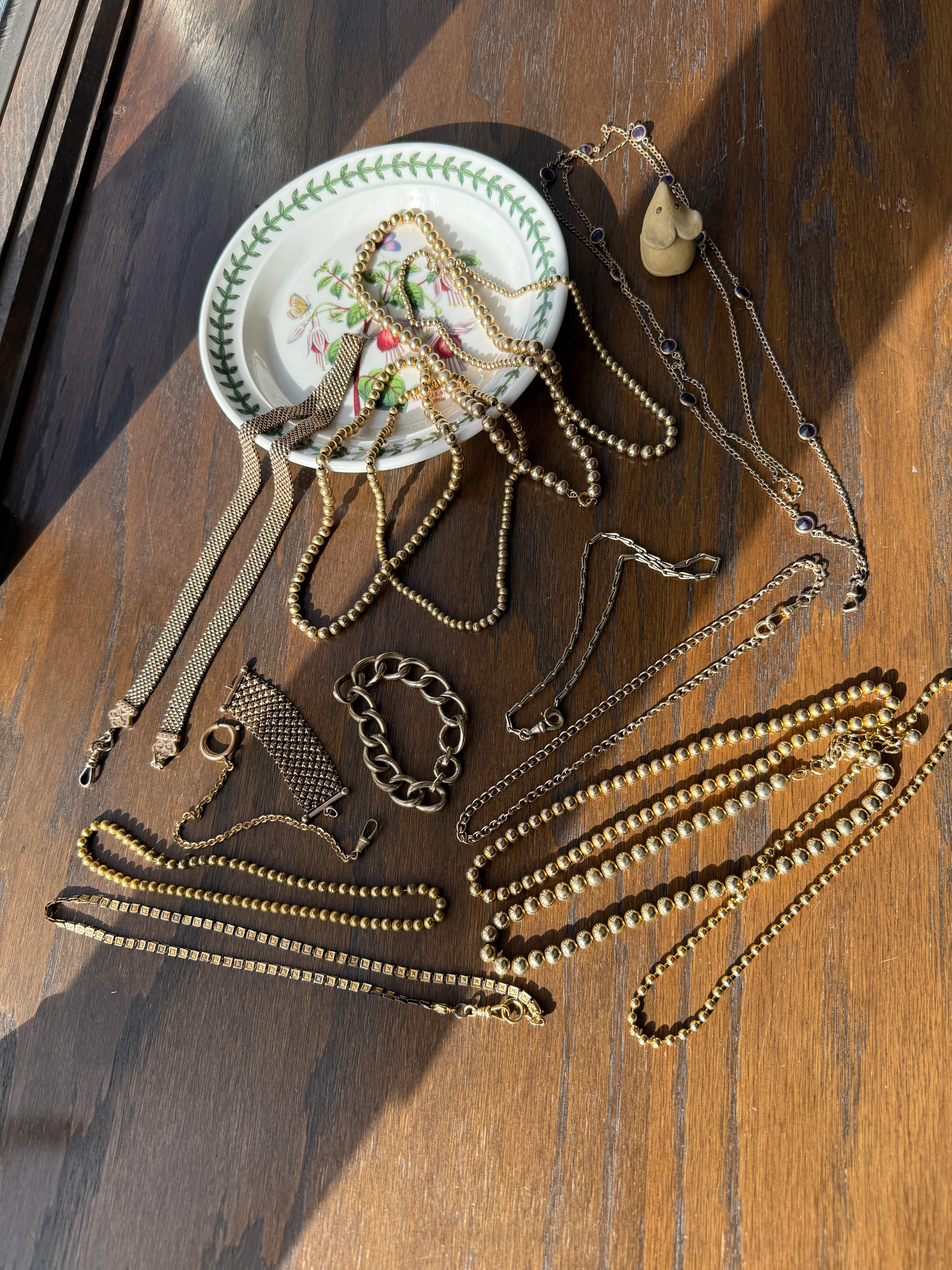 Antique Rosy Gold Filled Long Guard Muff Pocket Watch Station Body Chain Faux Amethyst Purple Paste X-Long Dog Clip 17.8g 46" Linear Length - Image 10