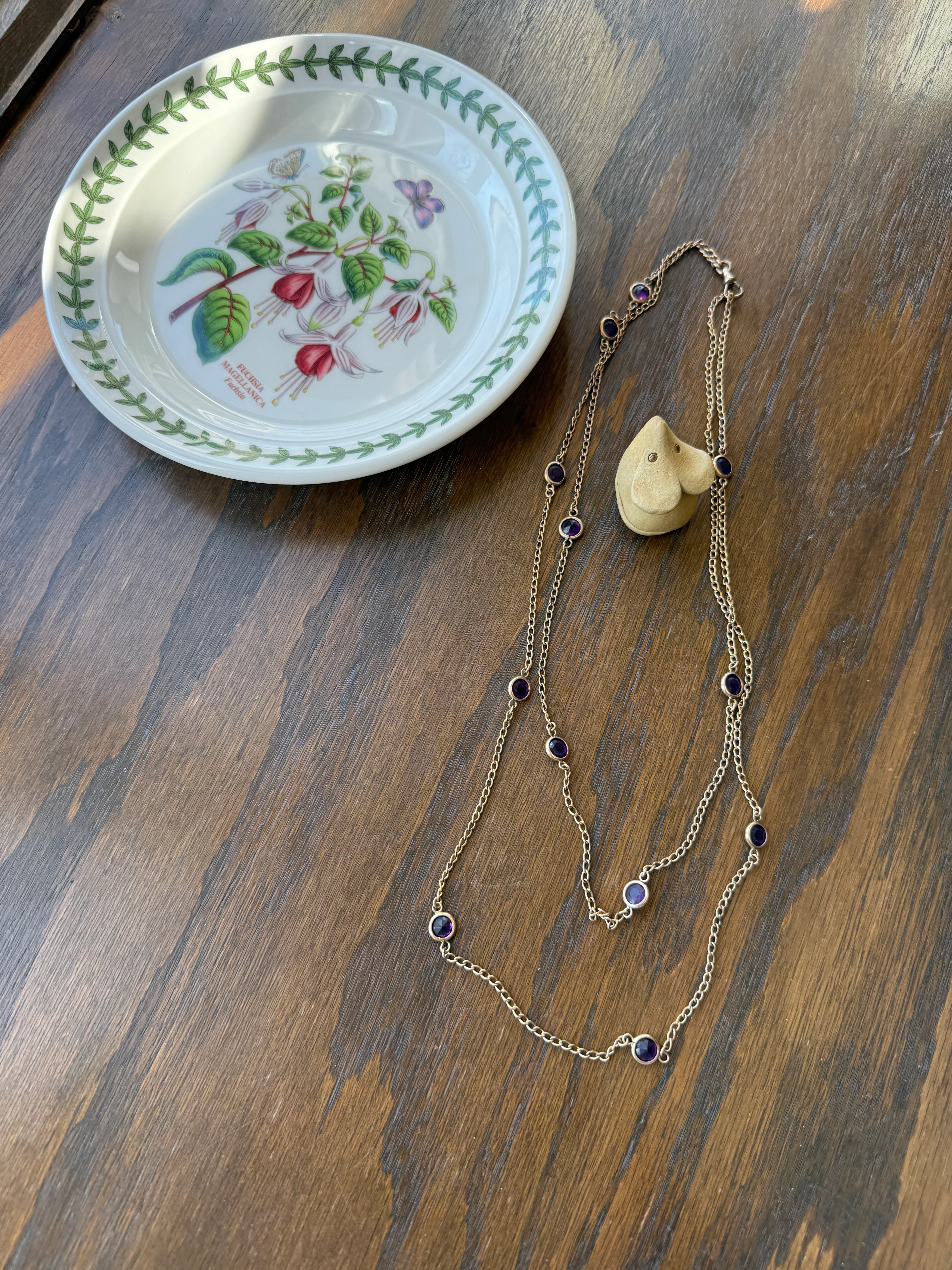 Antique Rosy Gold Filled Long Guard Muff Pocket Watch Station Body Chain Faux Amethyst Purple Paste X-Long Dog Clip 17.8g 46" Linear Length - Image 3