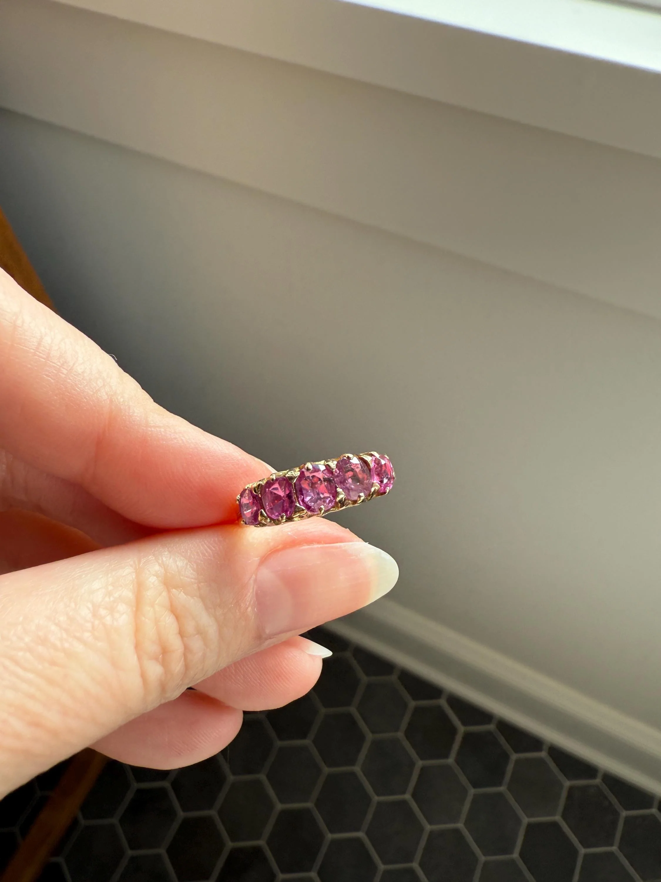 Antique Ruby Pink Sapphire Victorian Antique Five Stone Stacker Band 10k Gold Ring - Image 12