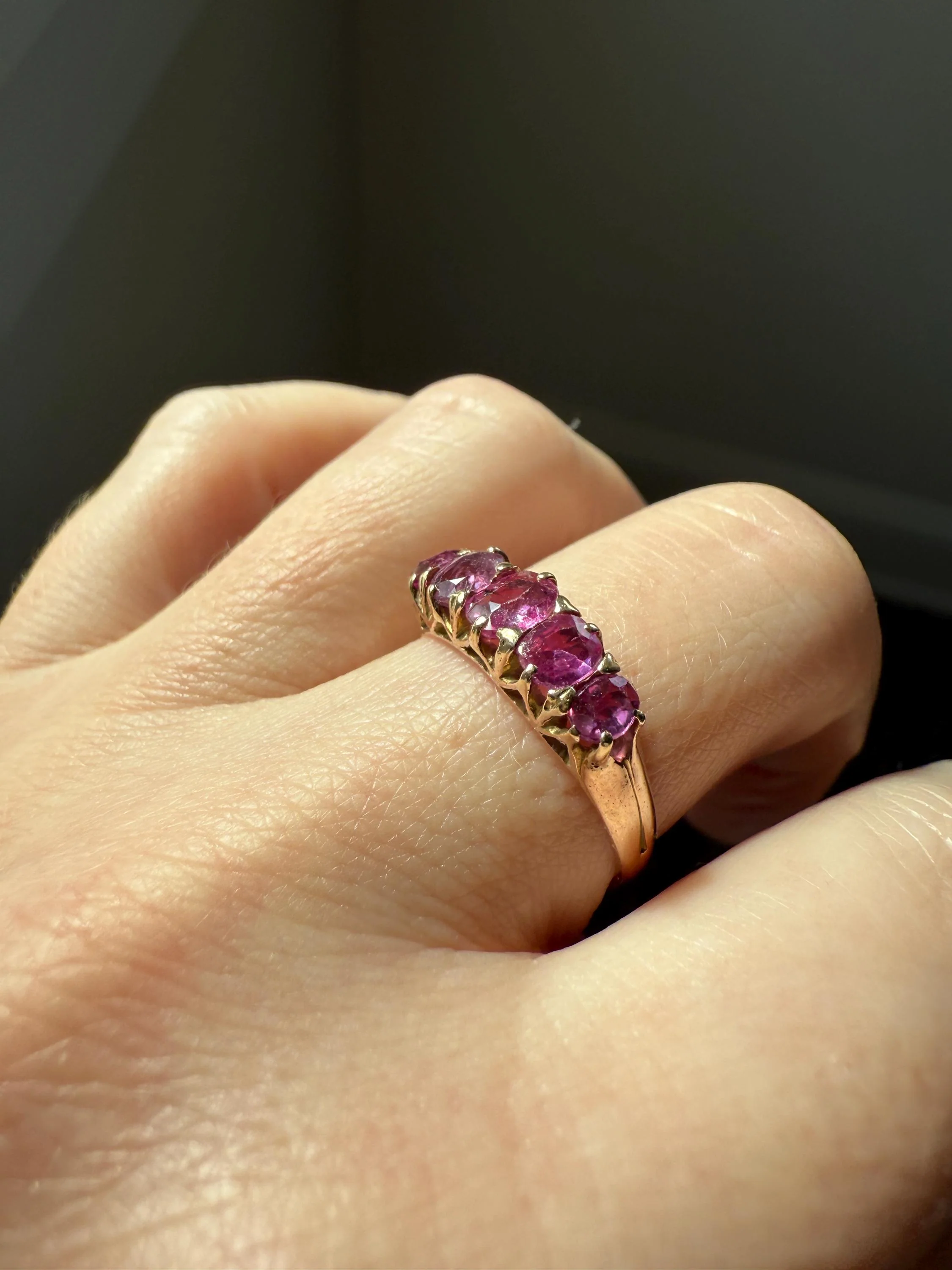 Antique Ruby Pink Sapphire Victorian Antique Five Stone Stacker Band 10k Gold Ring - Image 13