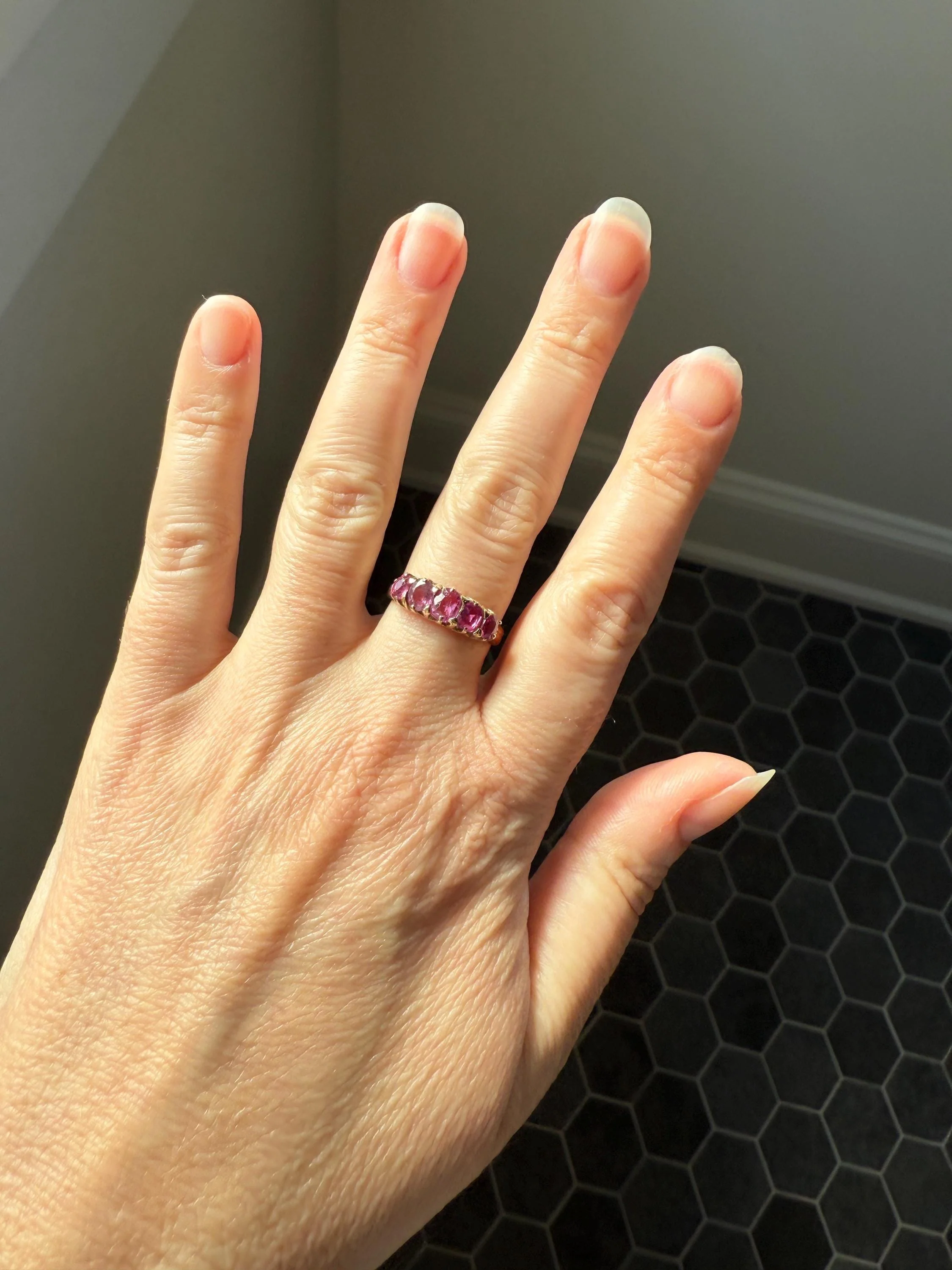 Antique Ruby Pink Sapphire Victorian Antique Five Stone Stacker Band 10k Gold Ring - Image 15