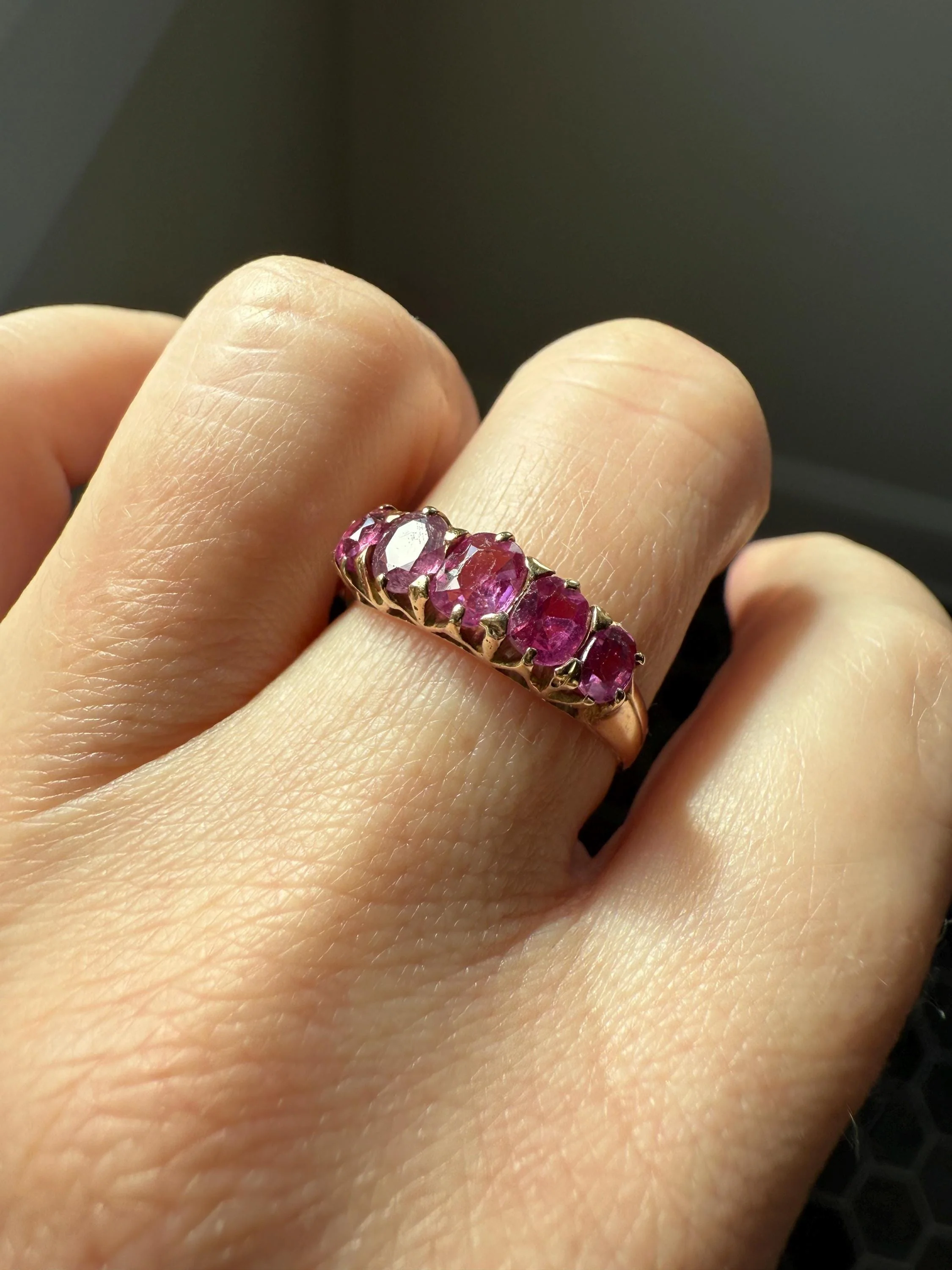 Antique Ruby Pink Sapphire Victorian Antique Five Stone Stacker Band 10k Gold Ring - Image 16