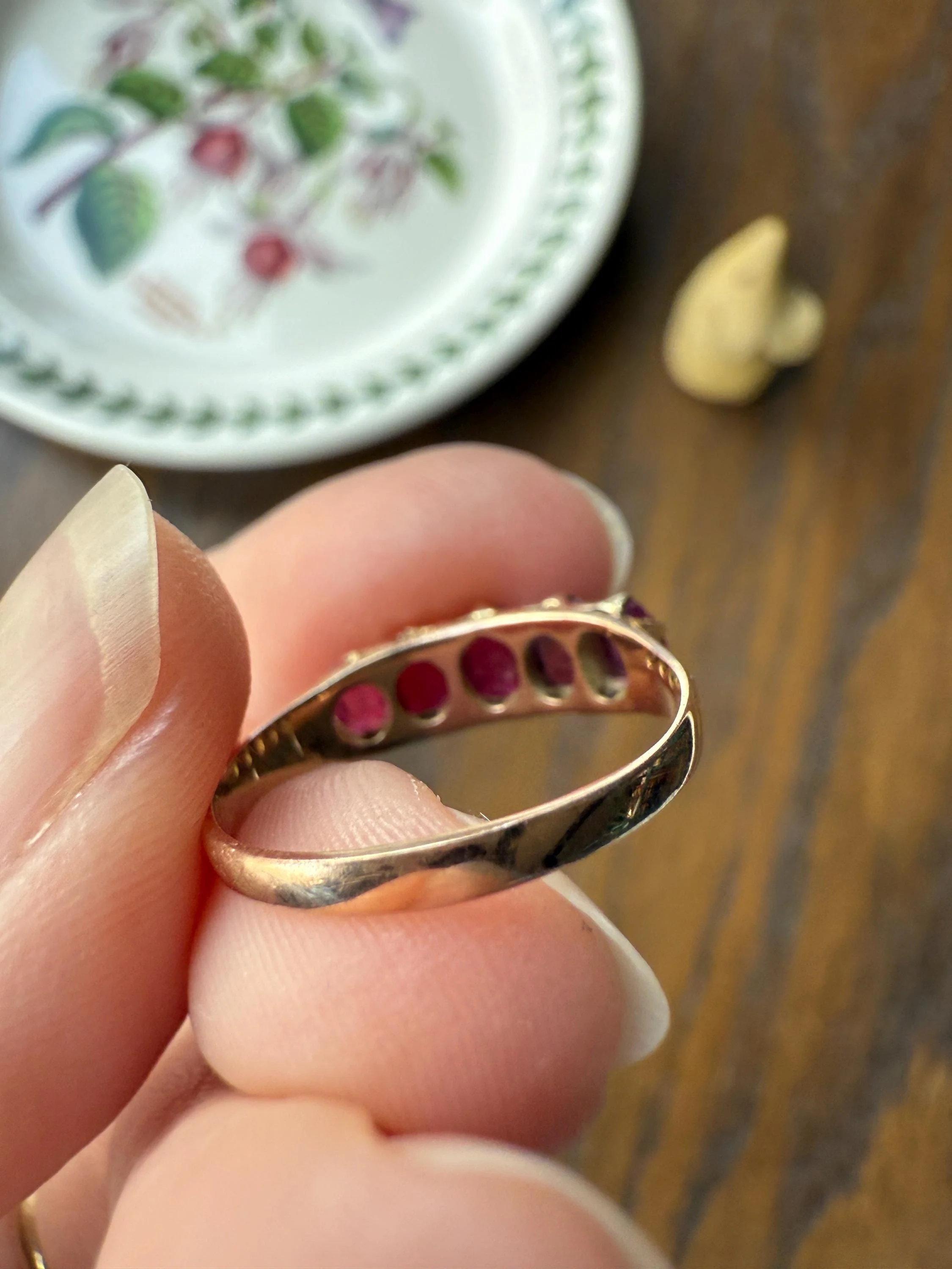 Antique Ruby Pink Sapphire Victorian Antique Five Stone Stacker Band 10k Gold Ring - Image 19