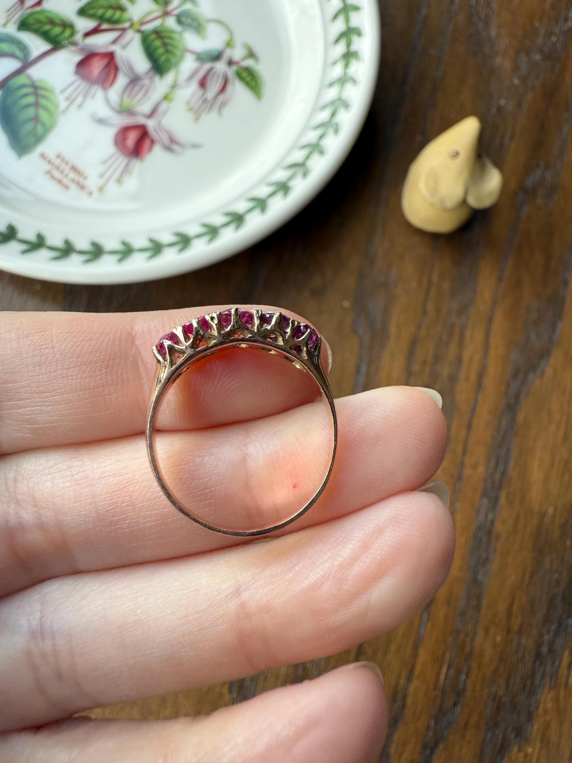 Antique Ruby Pink Sapphire Victorian Antique Five Stone Stacker Band 10k Gold Ring - Image 20