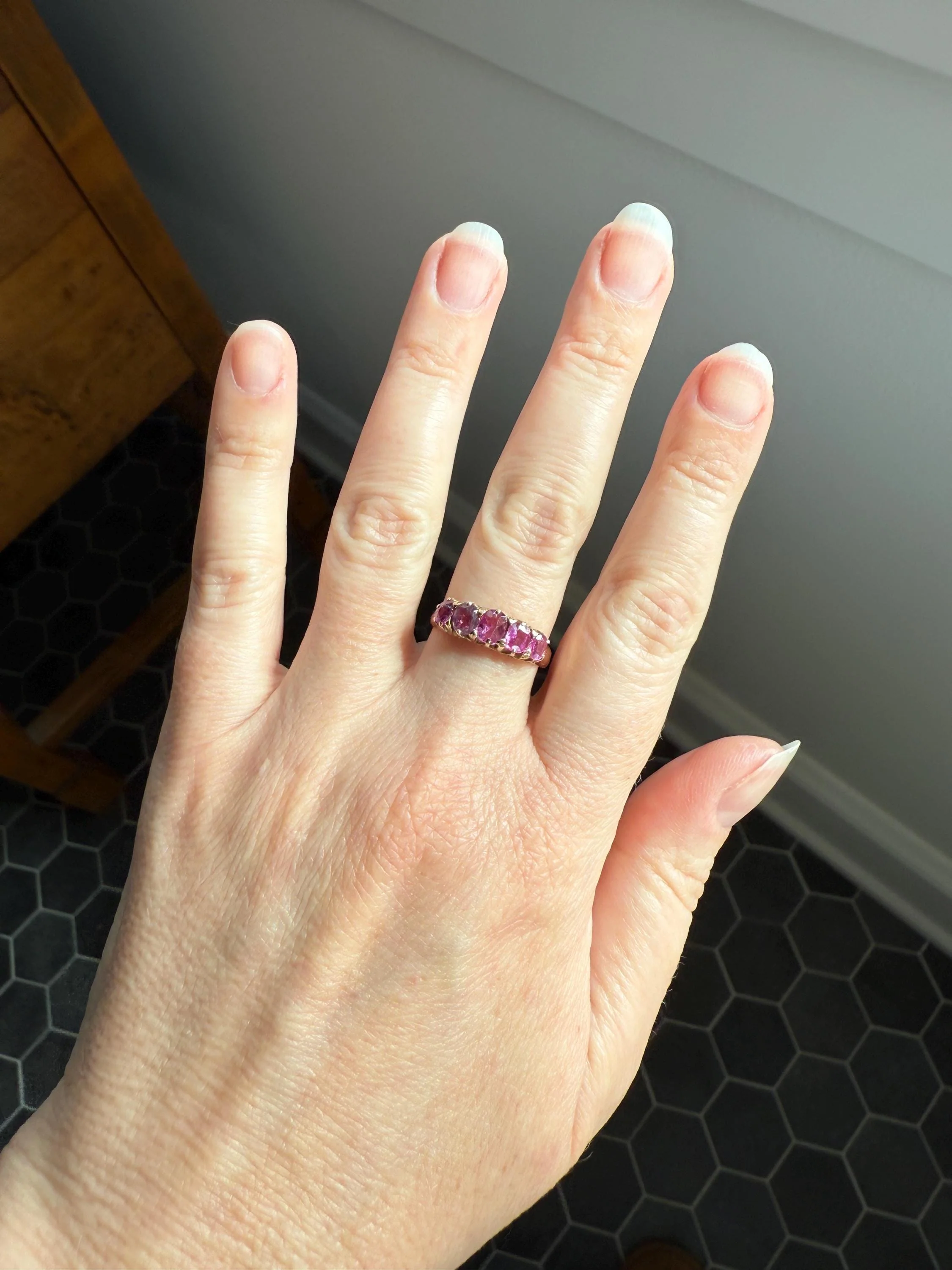 Antique Ruby Pink Sapphire Victorian Antique Five Stone Stacker Band 10k Gold Ring - Image 3
