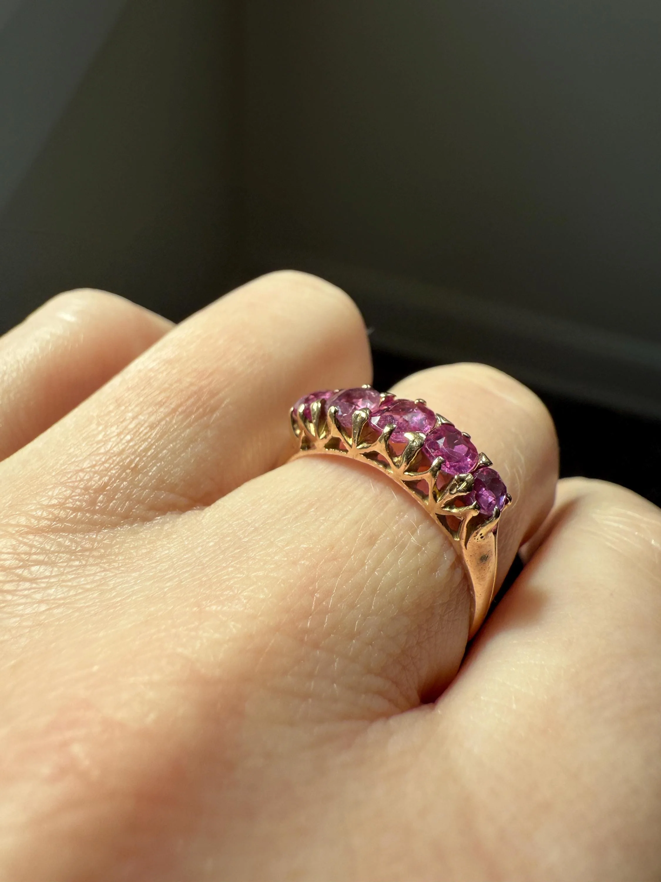 Antique Ruby Pink Sapphire Victorian Antique Five Stone Stacker Band 10k Gold Ring - Image 4