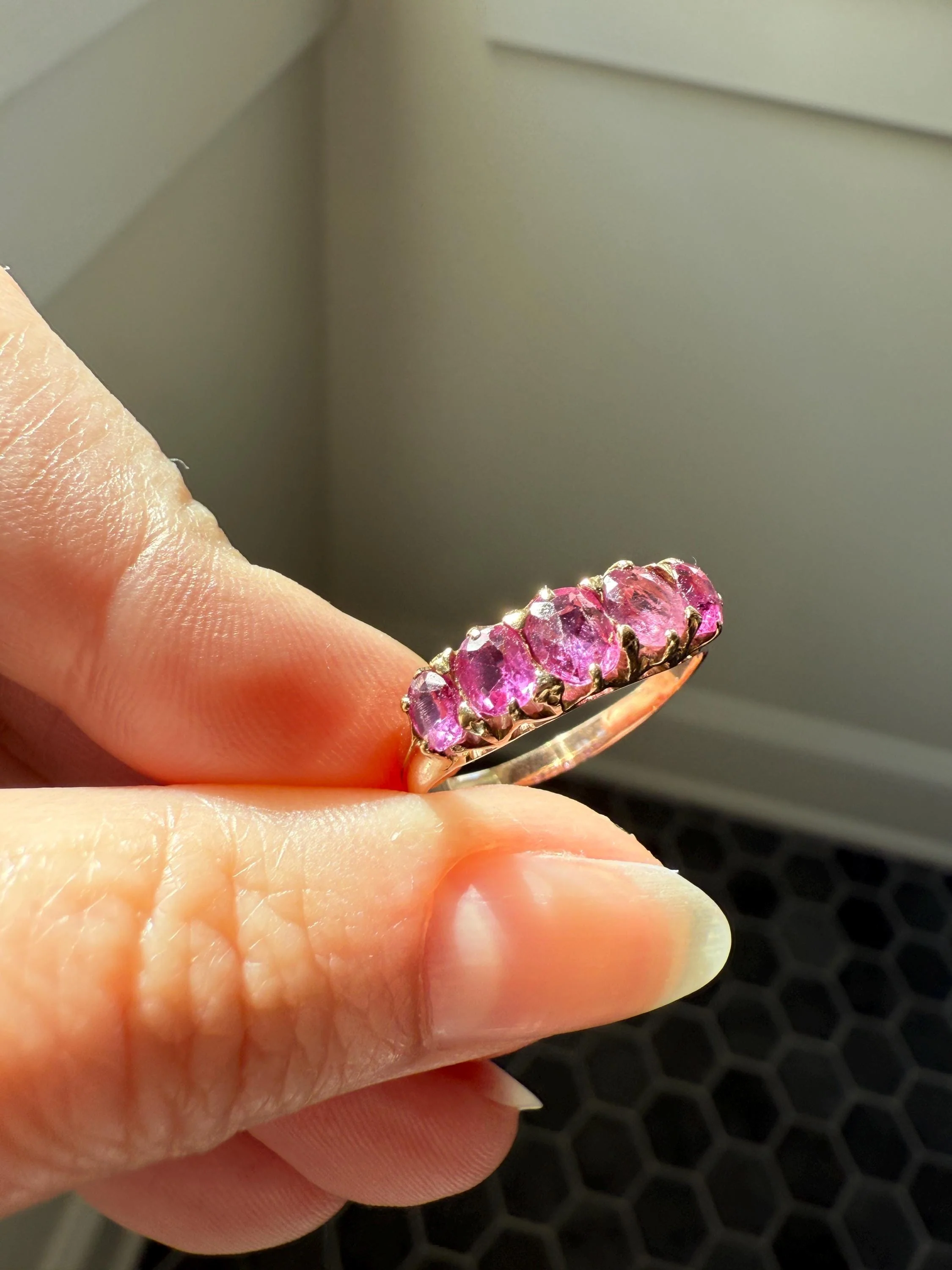 Antique Ruby Pink Sapphire Victorian Antique Five Stone Stacker Band 10k Gold Ring - Image 6
