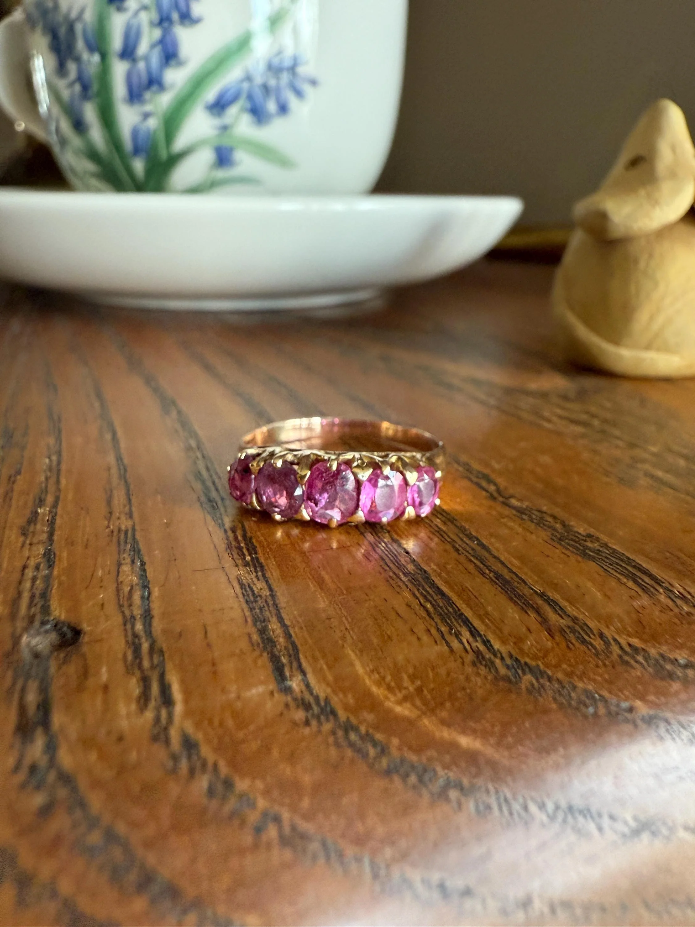 Antique Ruby Pink Sapphire Victorian Antique Five Stone Stacker Band 10k Gold Ring - Image 7