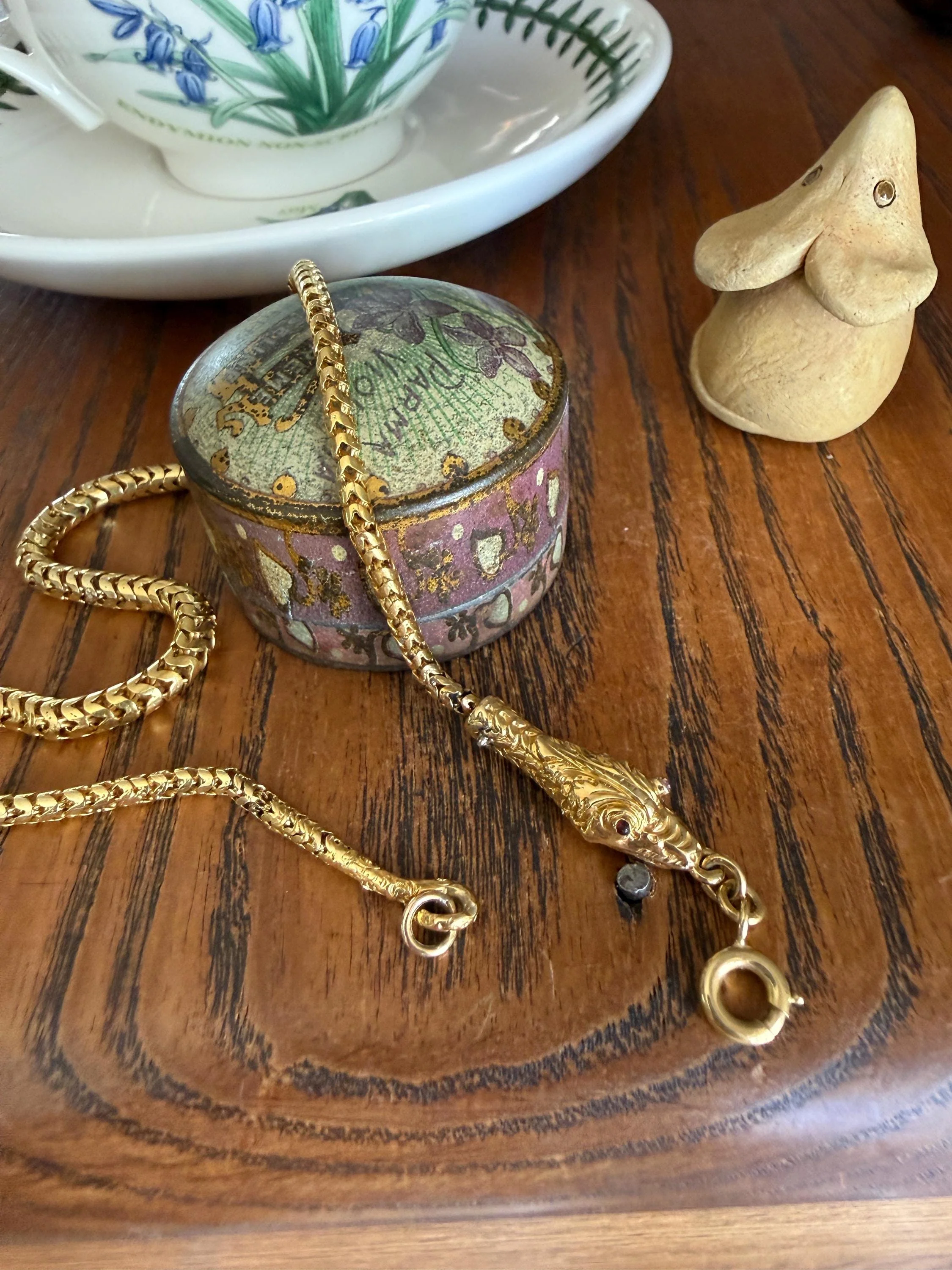 Antique SNAKE Head and Coiled Tail Reticulated Scales Chain 20g 18k Gold Solid Victorian Figural Heavy Necklace - Image 11