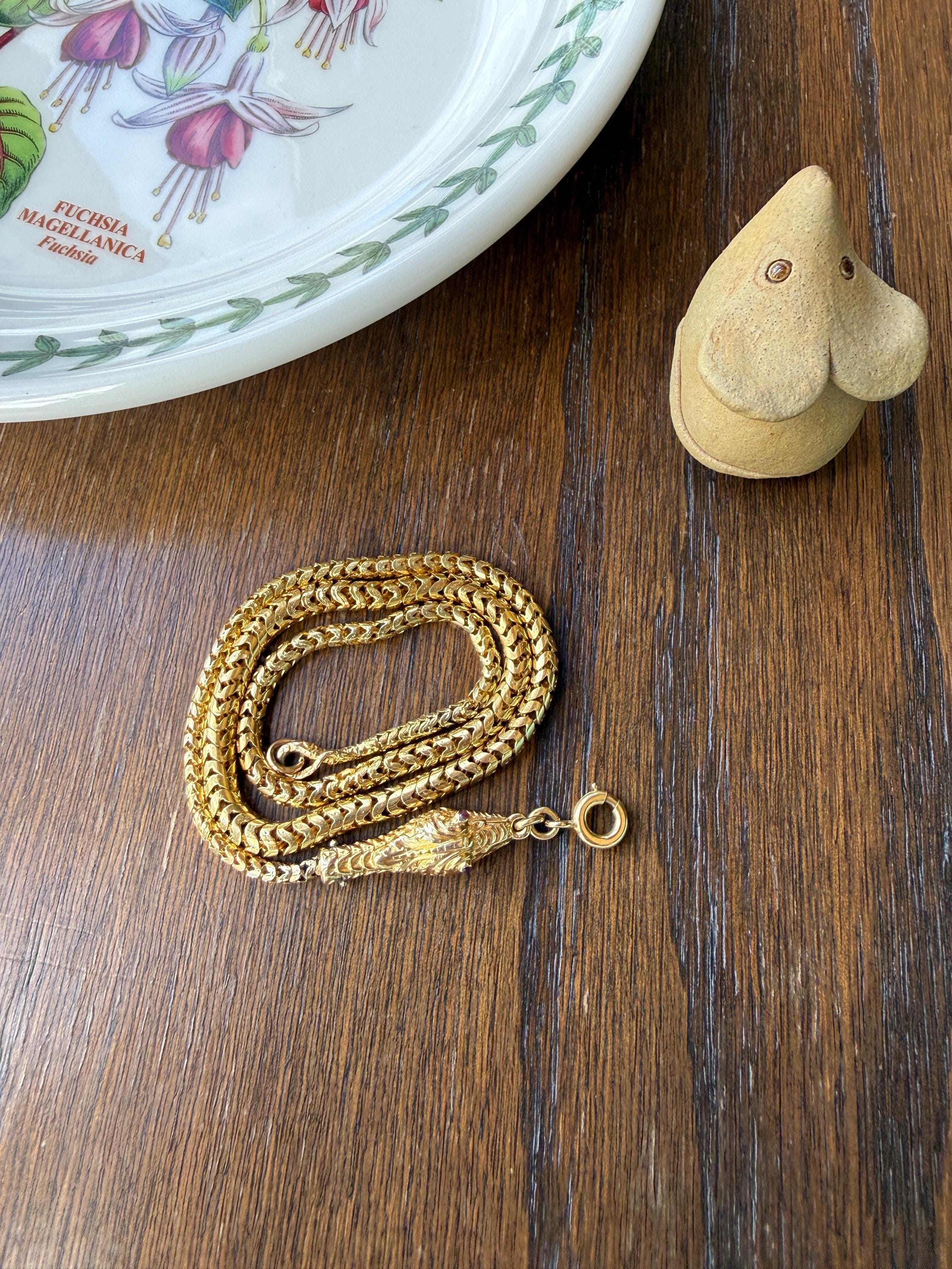 Antique SNAKE Head and Coiled Tail Reticulated Scales Chain 20g 18k Gold Solid Victorian Figural Heavy Necklace - Image 12
