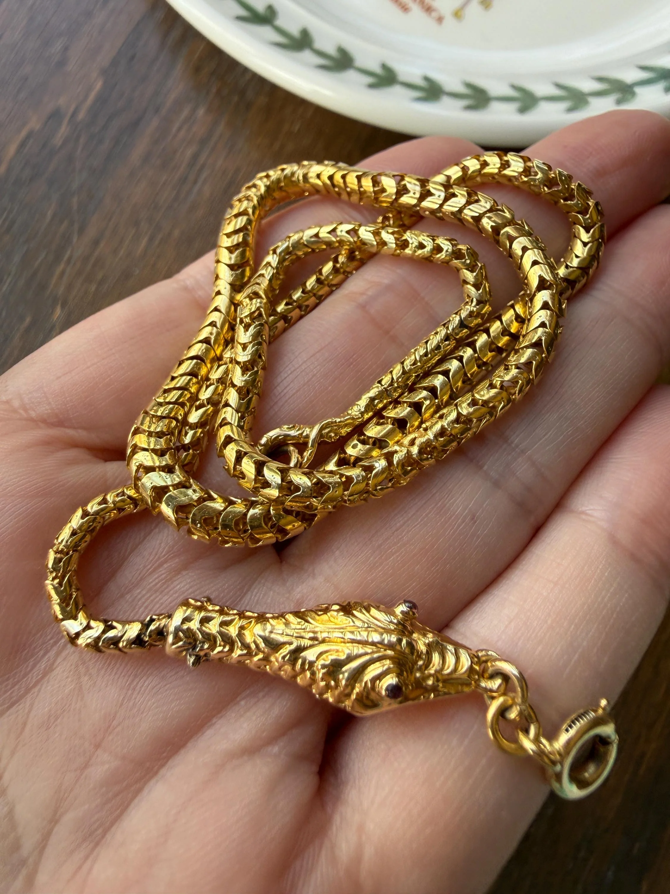 Antique SNAKE Head and Coiled Tail Reticulated Scales Chain 20g 18k Gold Solid Victorian Figural Heavy Necklace - Image 13