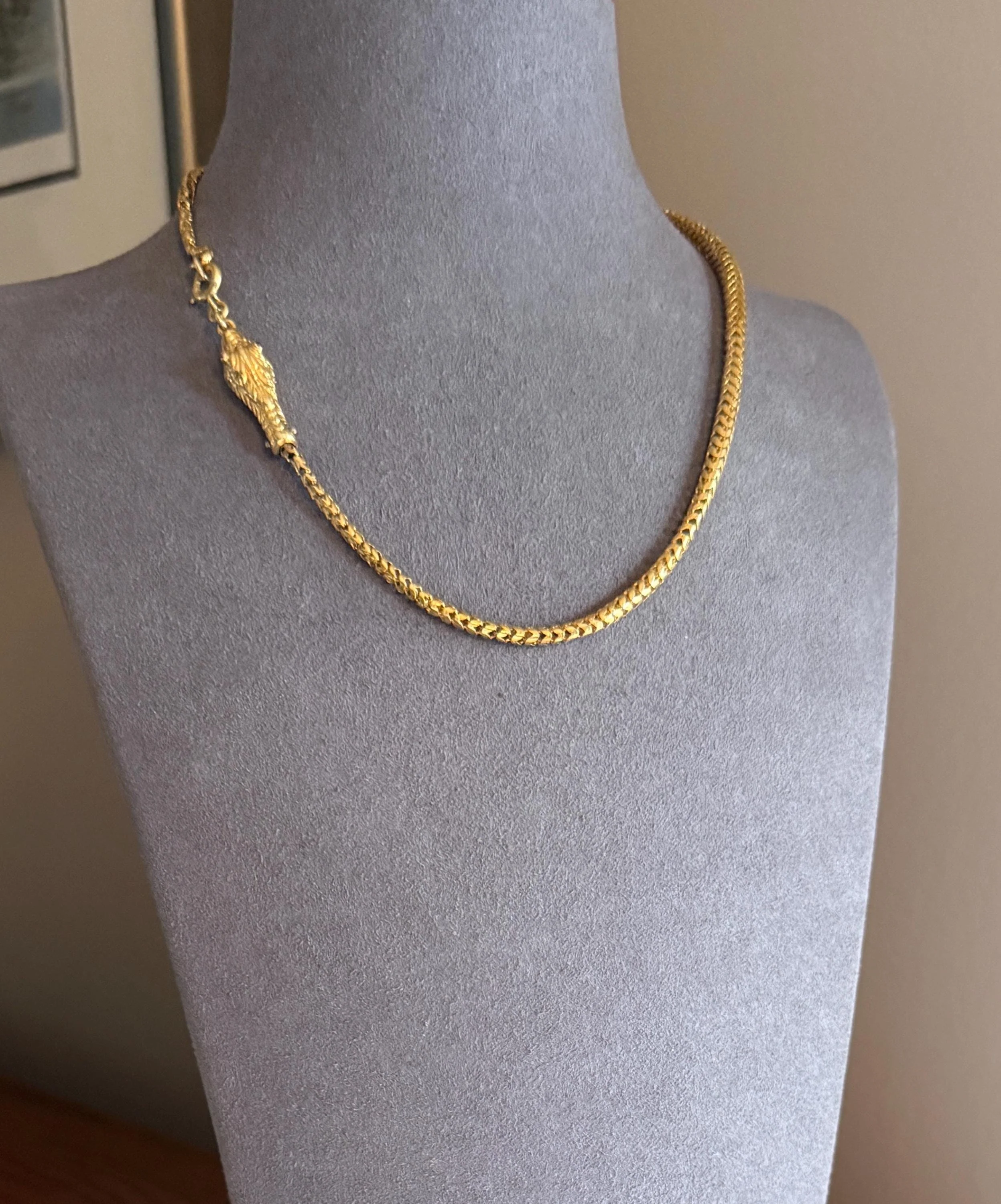 Antique SNAKE Head and Coiled Tail Reticulated Scales Chain 20g 18k Gold Solid Victorian Figural Heavy Necklace - Image 2