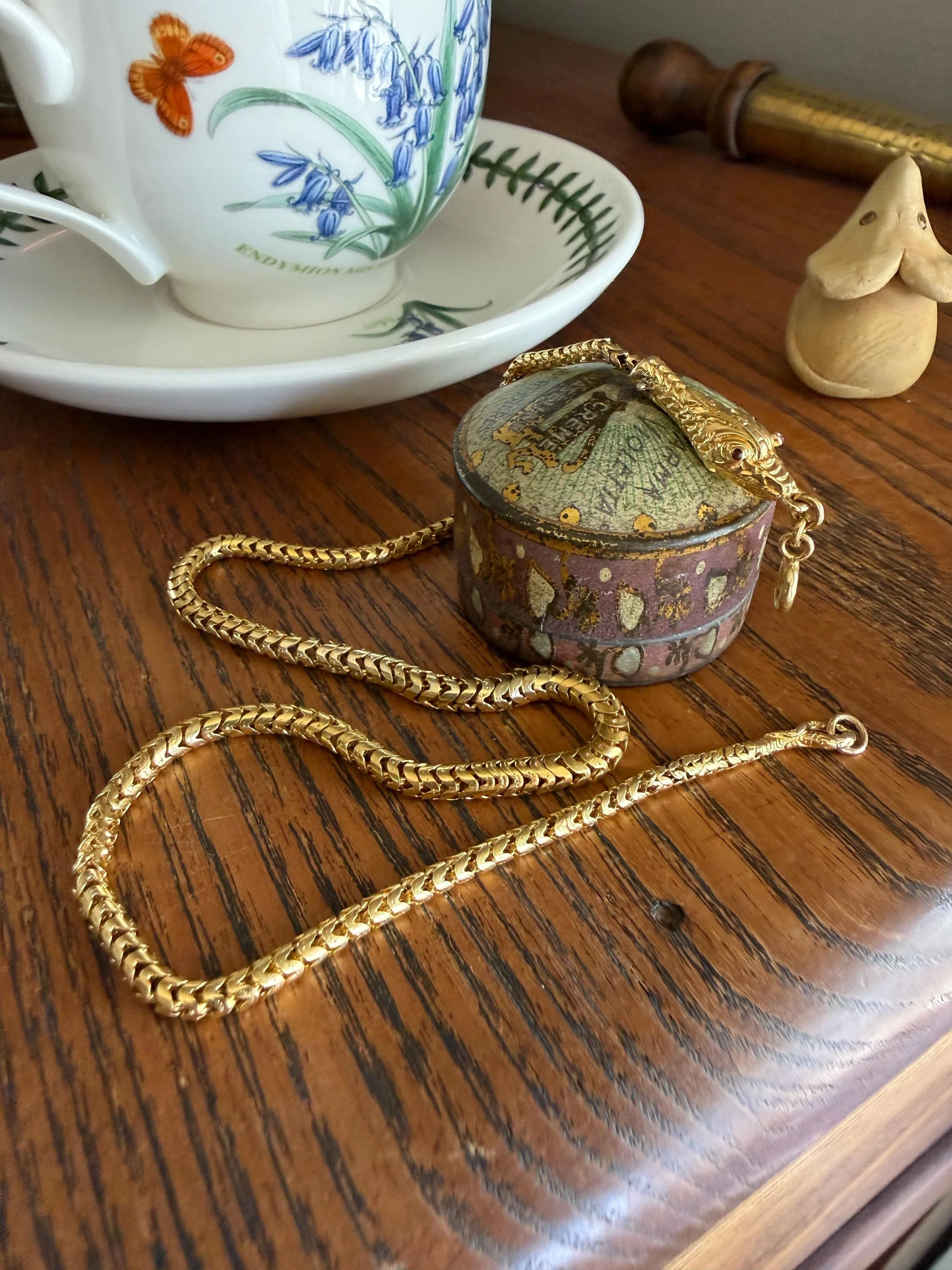 Antique SNAKE Head and Coiled Tail Reticulated Scales Chain 20g 18k Gold Solid Victorian Figural Heavy Necklace - Image 3