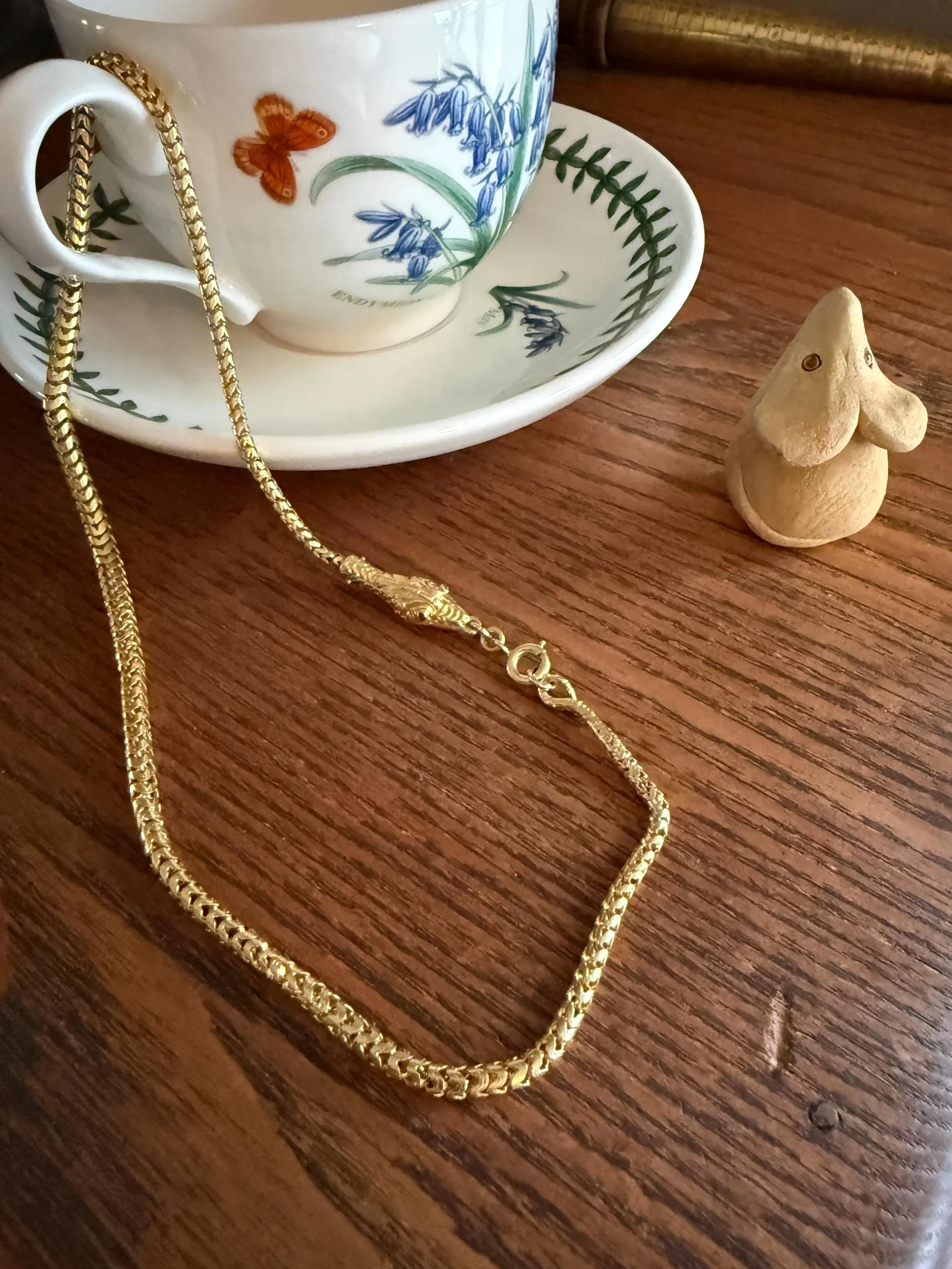 Antique SNAKE Head and Coiled Tail Reticulated Scales Chain 20g 18k Gold Solid Victorian Figural Heavy Necklace - Image 4