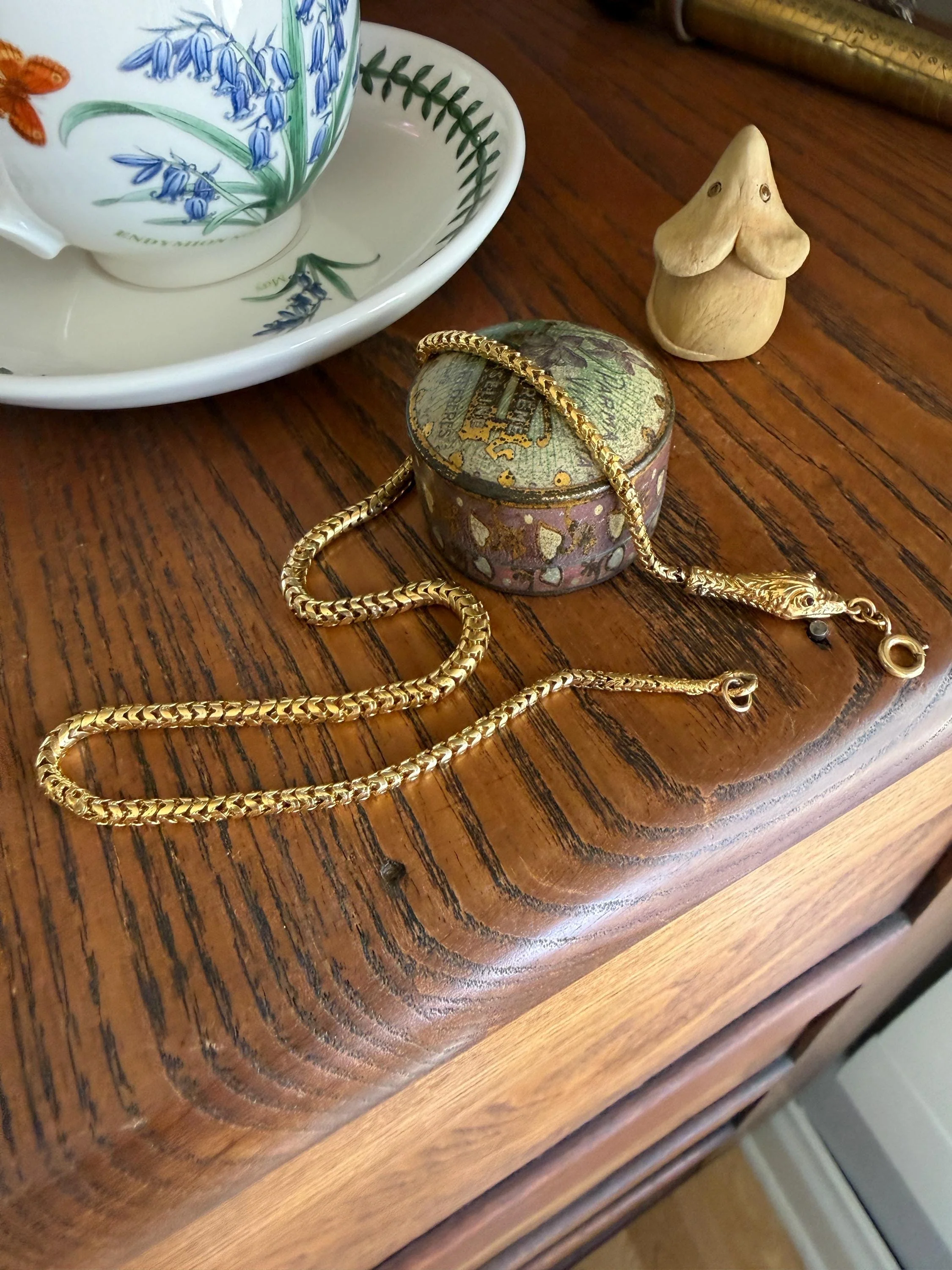 Antique SNAKE Head and Coiled Tail Reticulated Scales Chain 20g 18k Gold Solid Victorian Figural Heavy Necklace - Image 5