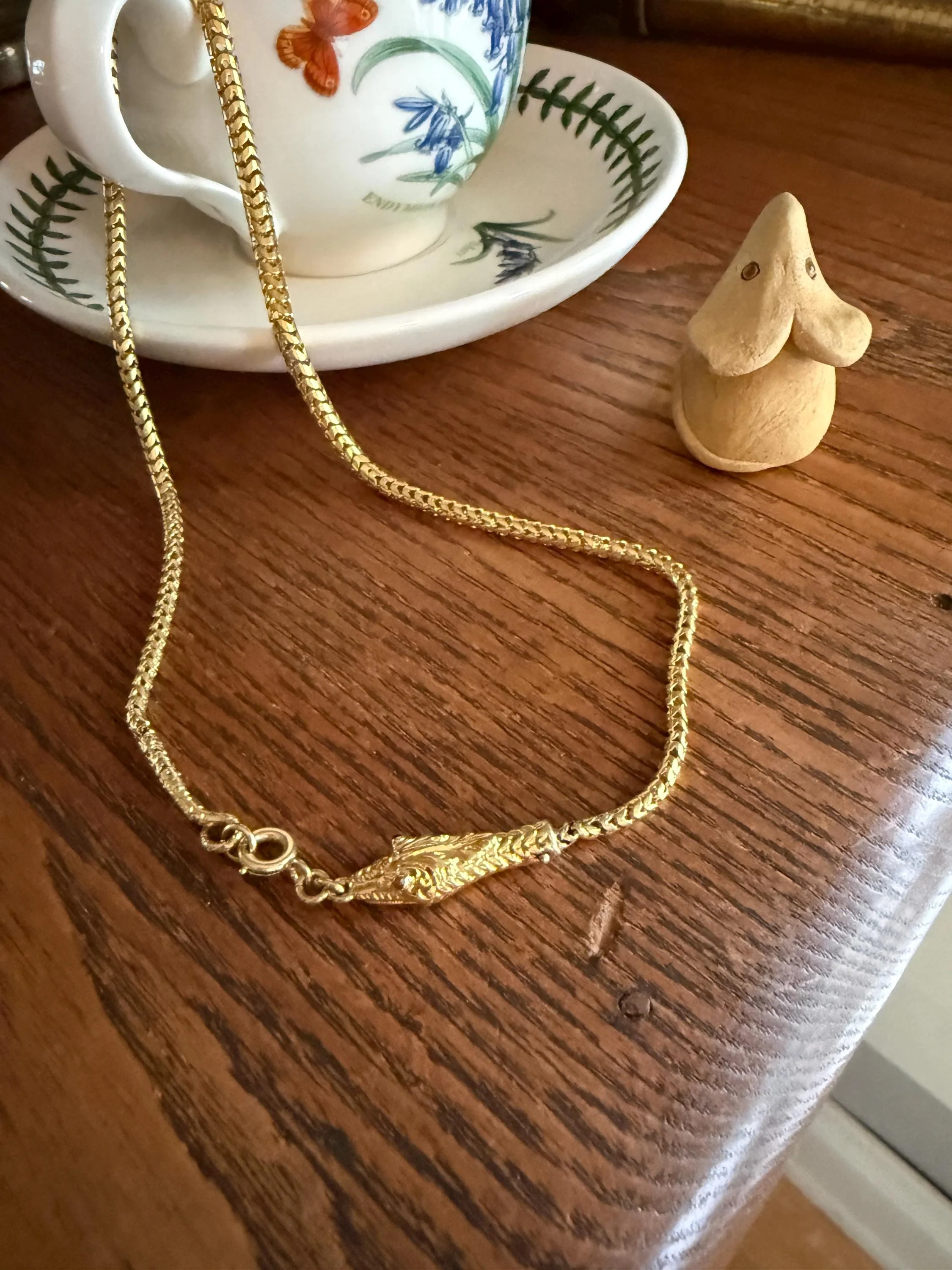 Antique SNAKE Head and Coiled Tail Reticulated Scales Chain 20g 18k Gold Solid Victorian Figural Heavy Necklace - Image 6