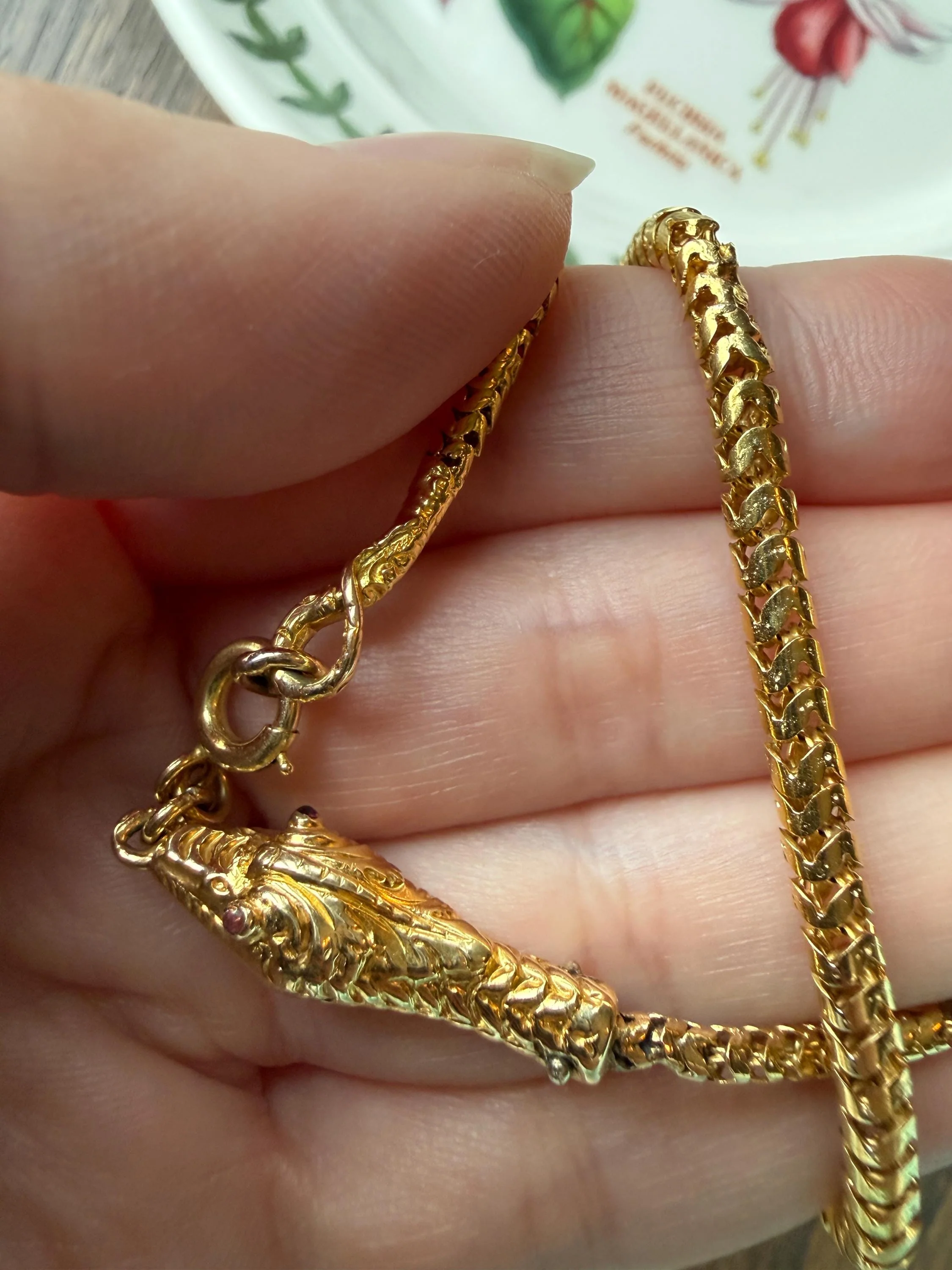 Antique SNAKE Head and Coiled Tail Reticulated Scales Chain 20g 18k Gold Solid Victorian Figural Heavy Necklace - Image 7