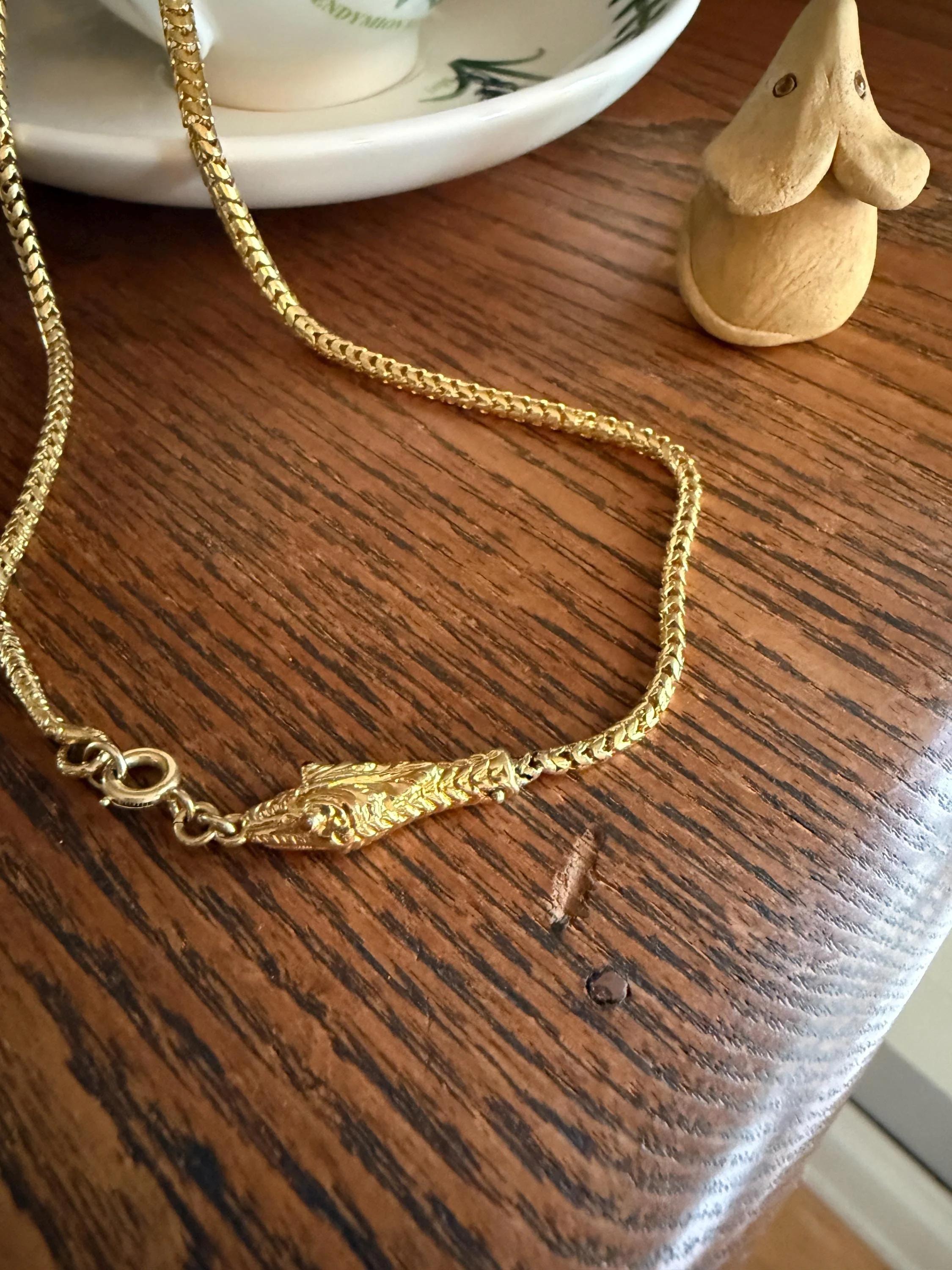Antique SNAKE Head and Coiled Tail Reticulated Scales Chain 20g 18k Gold Solid Victorian Figural Heavy Necklace - Image 8