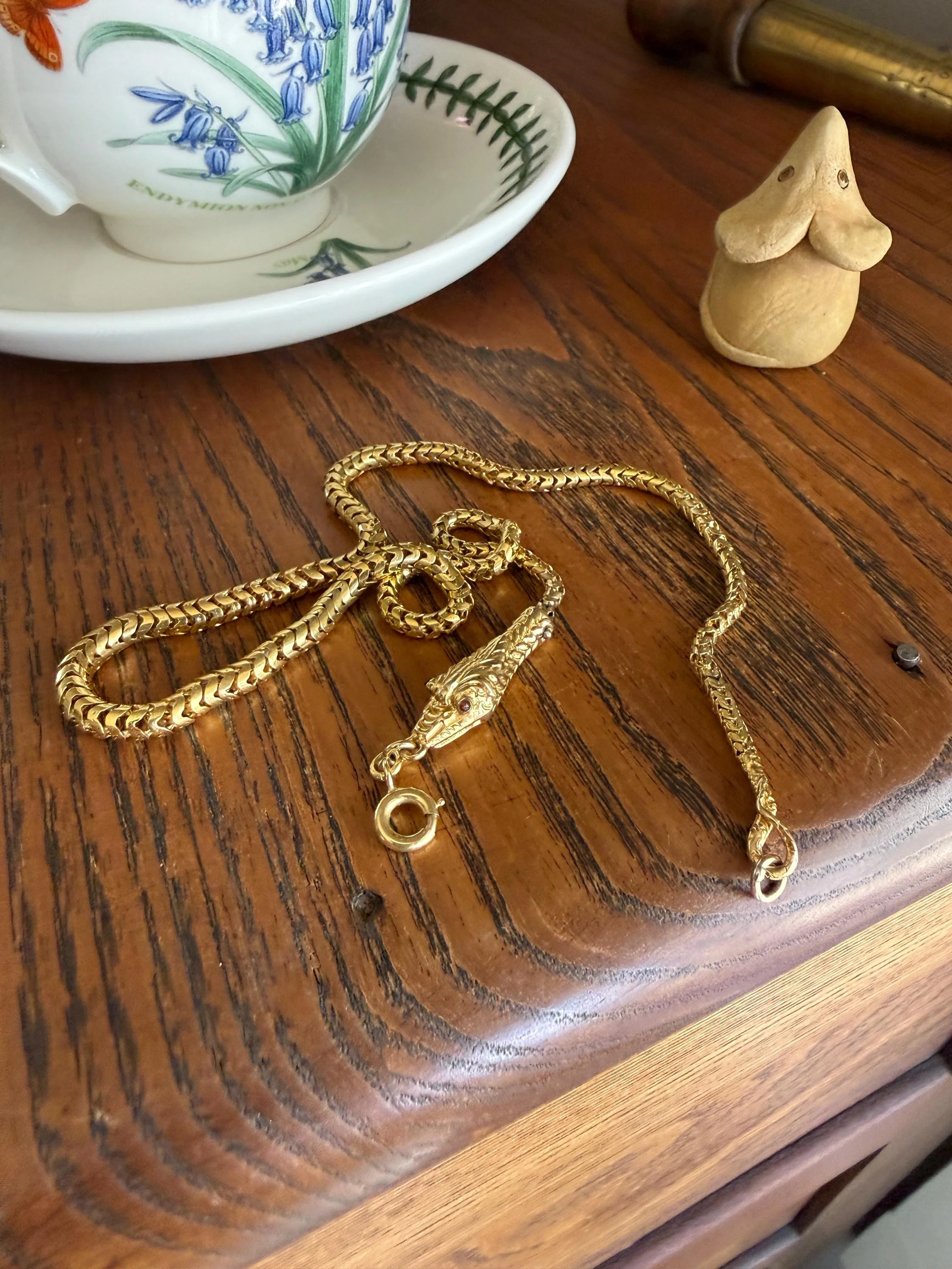 Antique SNAKE Head and Coiled Tail Reticulated Scales Chain 20g 18k Gold Solid Victorian Figural Heavy Necklace - Image 9