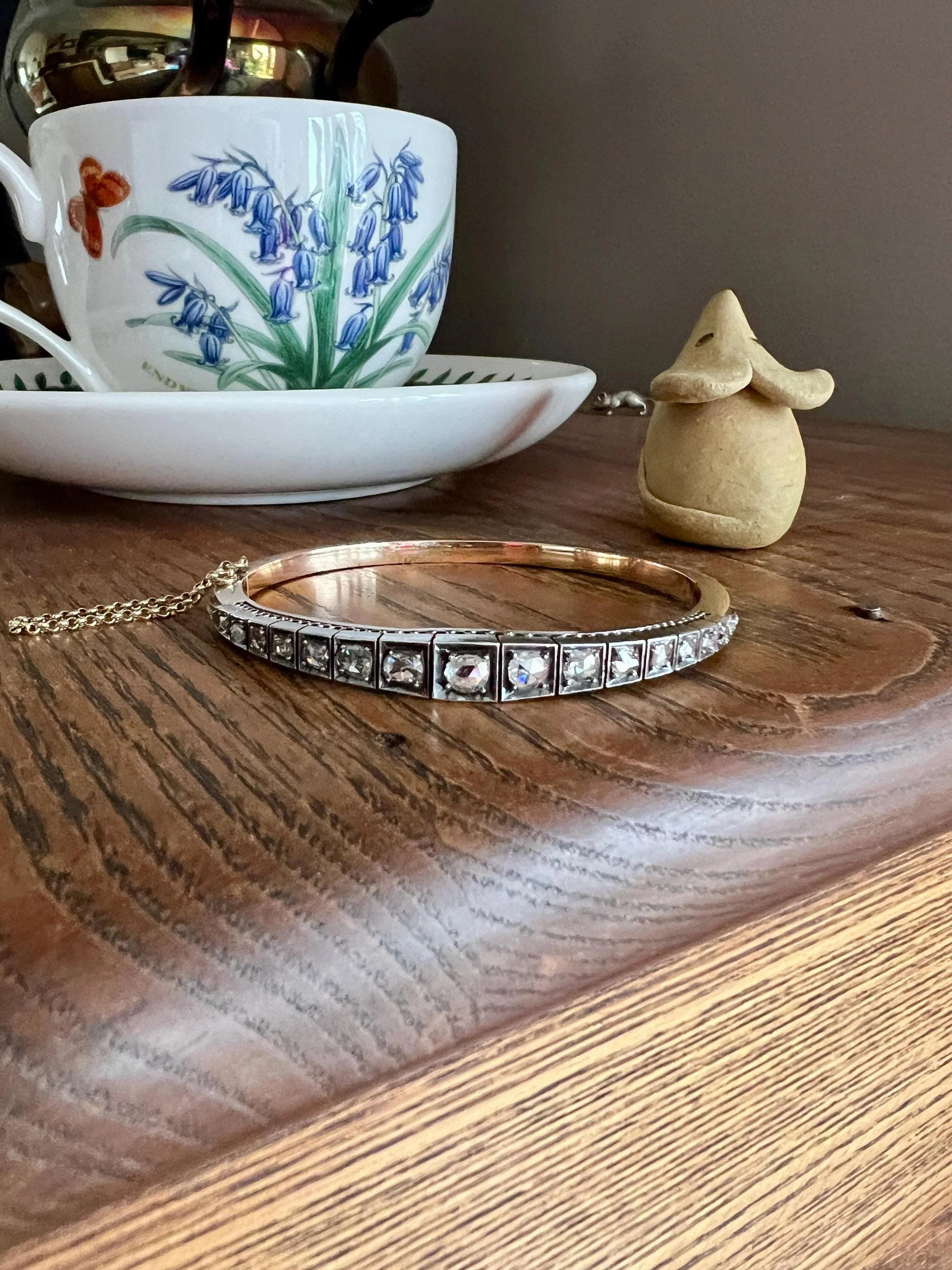 Antique TAPERING Rose Cut DIAMOND Hinged Bangle Bracelet Open Back Face Up 4.35 CARAT French 18k Gold Silver Victorian Wriststack - Image 11