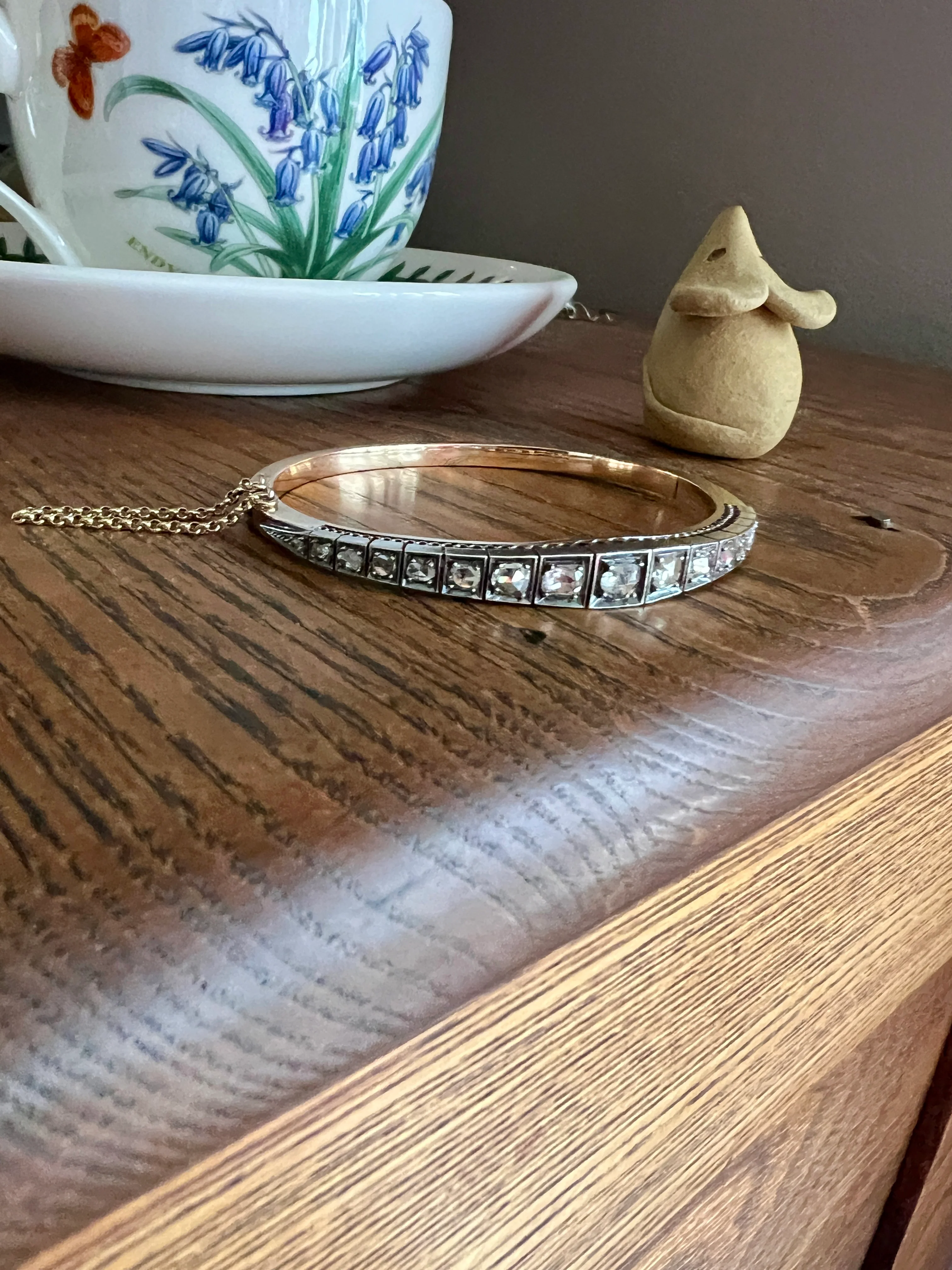 Antique TAPERING Rose Cut DIAMOND Hinged Bangle Bracelet Open Back Face Up 4.35 CARAT French 18k Gold Silver Victorian Wriststack - Image 12