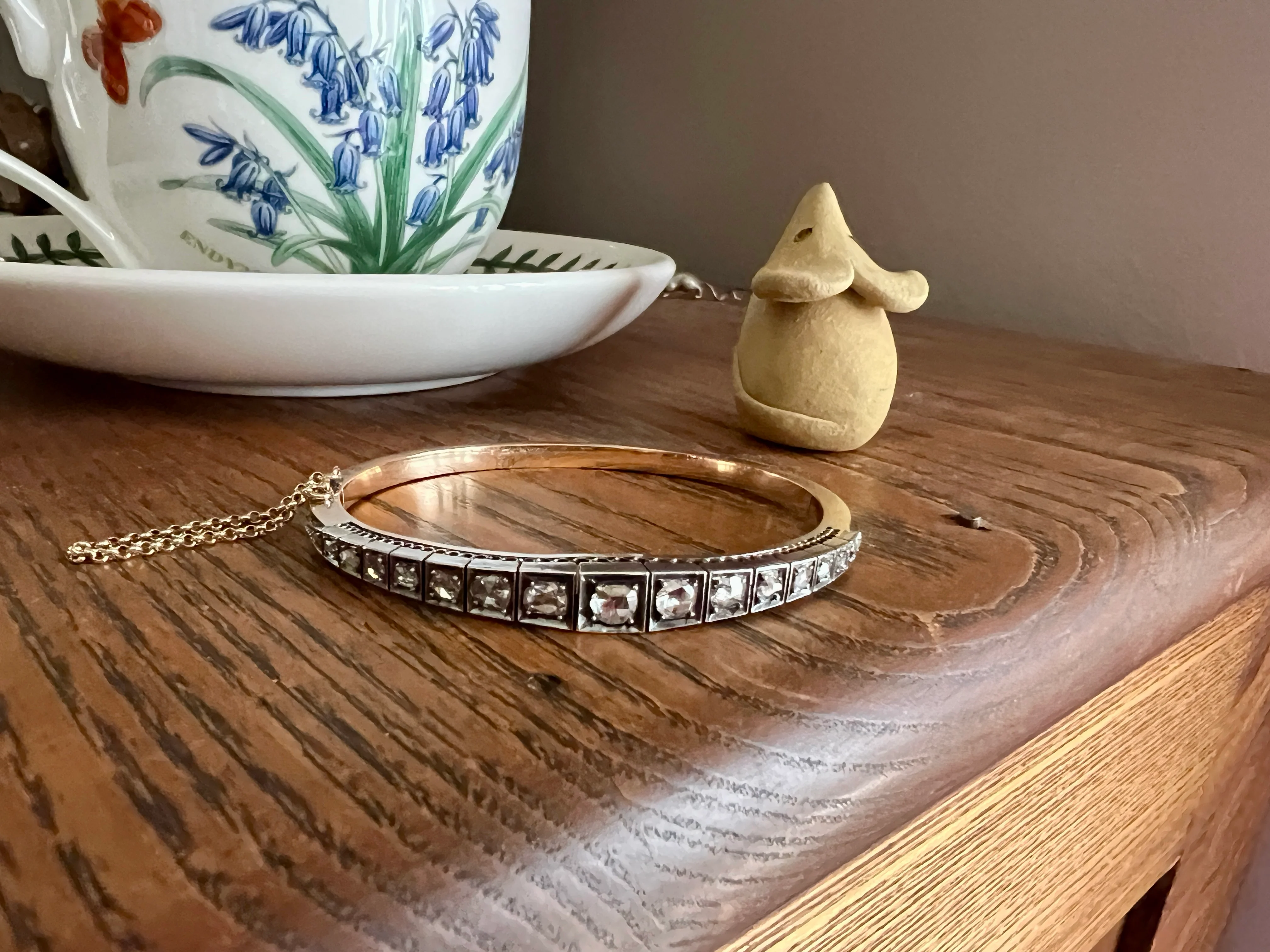 Antique TAPERING Rose Cut DIAMOND Hinged Bangle Bracelet Open Back Face Up 4.35 CARAT French 18k Gold Silver Victorian Wriststack - Image 13