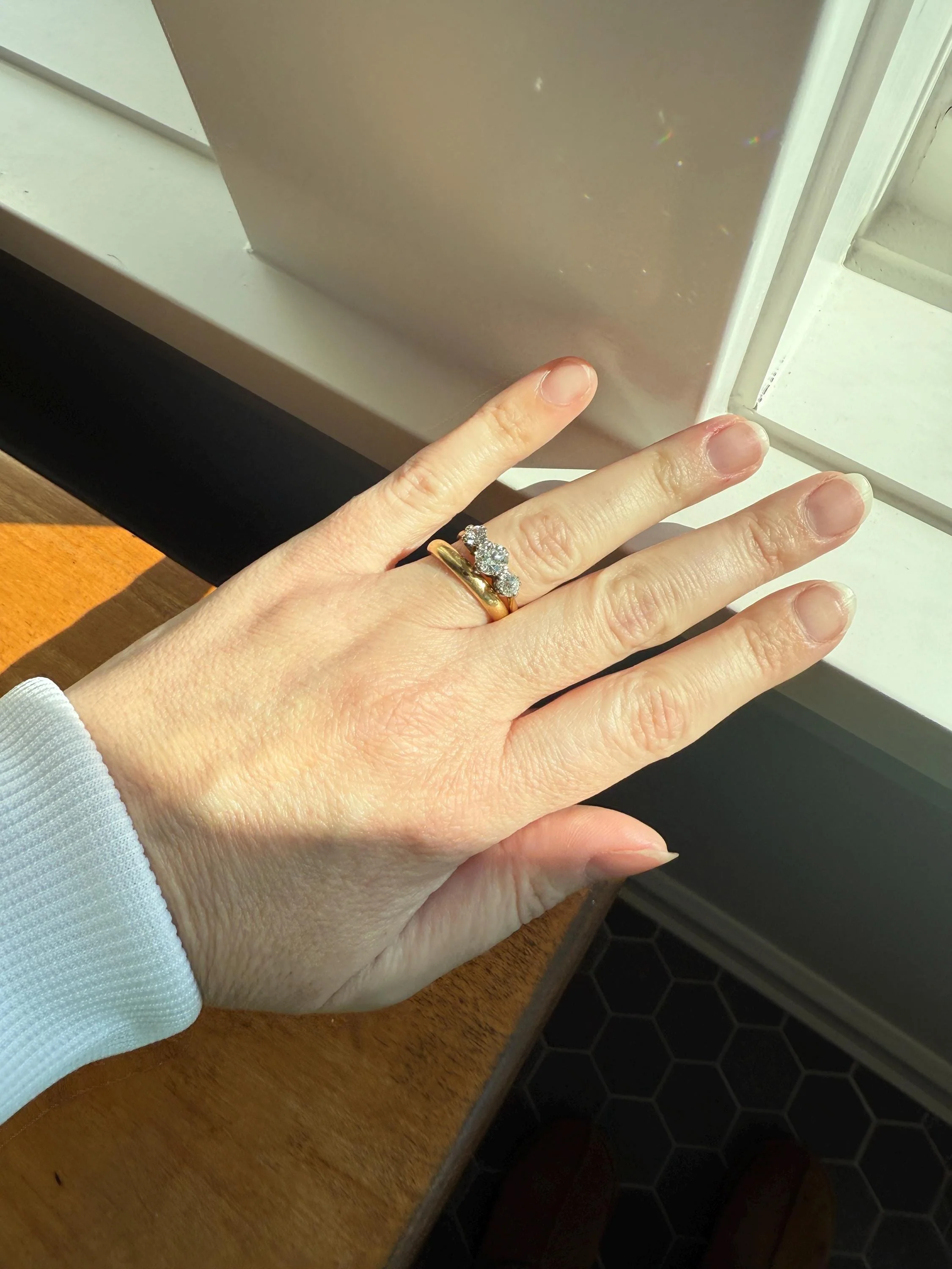 Antique Three Stone 1.25 Carat Old Mine Cut DiAMOND Ring 18k GOLD Stacker Band 1.25Ctw OMC Trilogy Anniversary Wedding Engagement - Image 14
