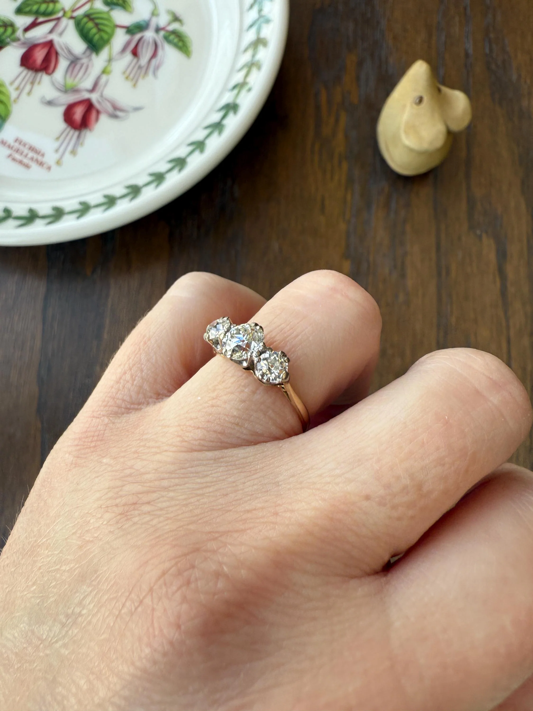 Antique Three Stone 1.25 Carat Old Mine Cut DiAMOND Ring 18k GOLD Stacker Band 1.25Ctw OMC Trilogy Anniversary Wedding Engagement - Image 16