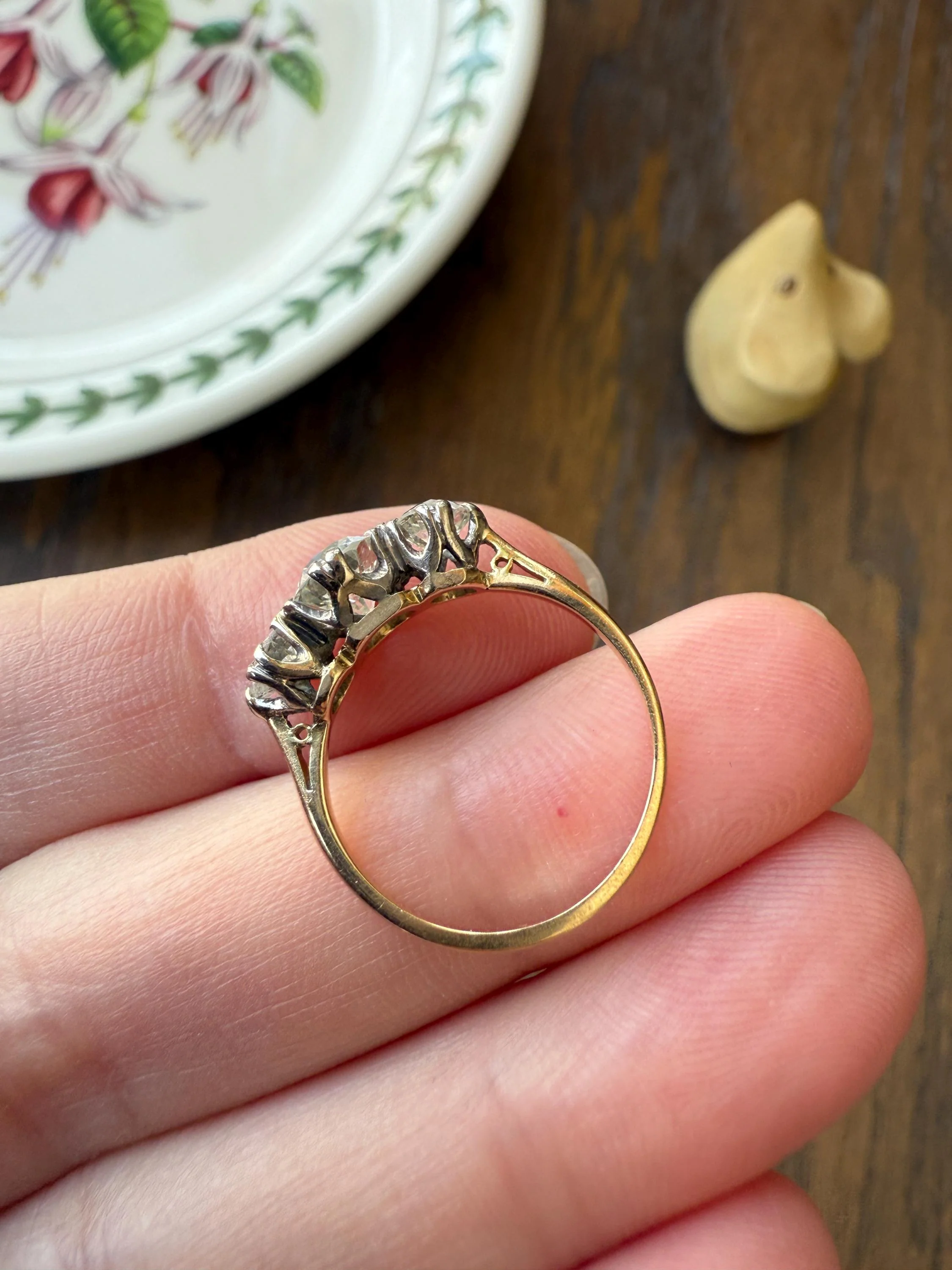 Antique Three Stone 1.25 Carat Old Mine Cut DiAMOND Ring 18k GOLD Stacker Band 1.25Ctw OMC Trilogy Anniversary Wedding Engagement - Image 19