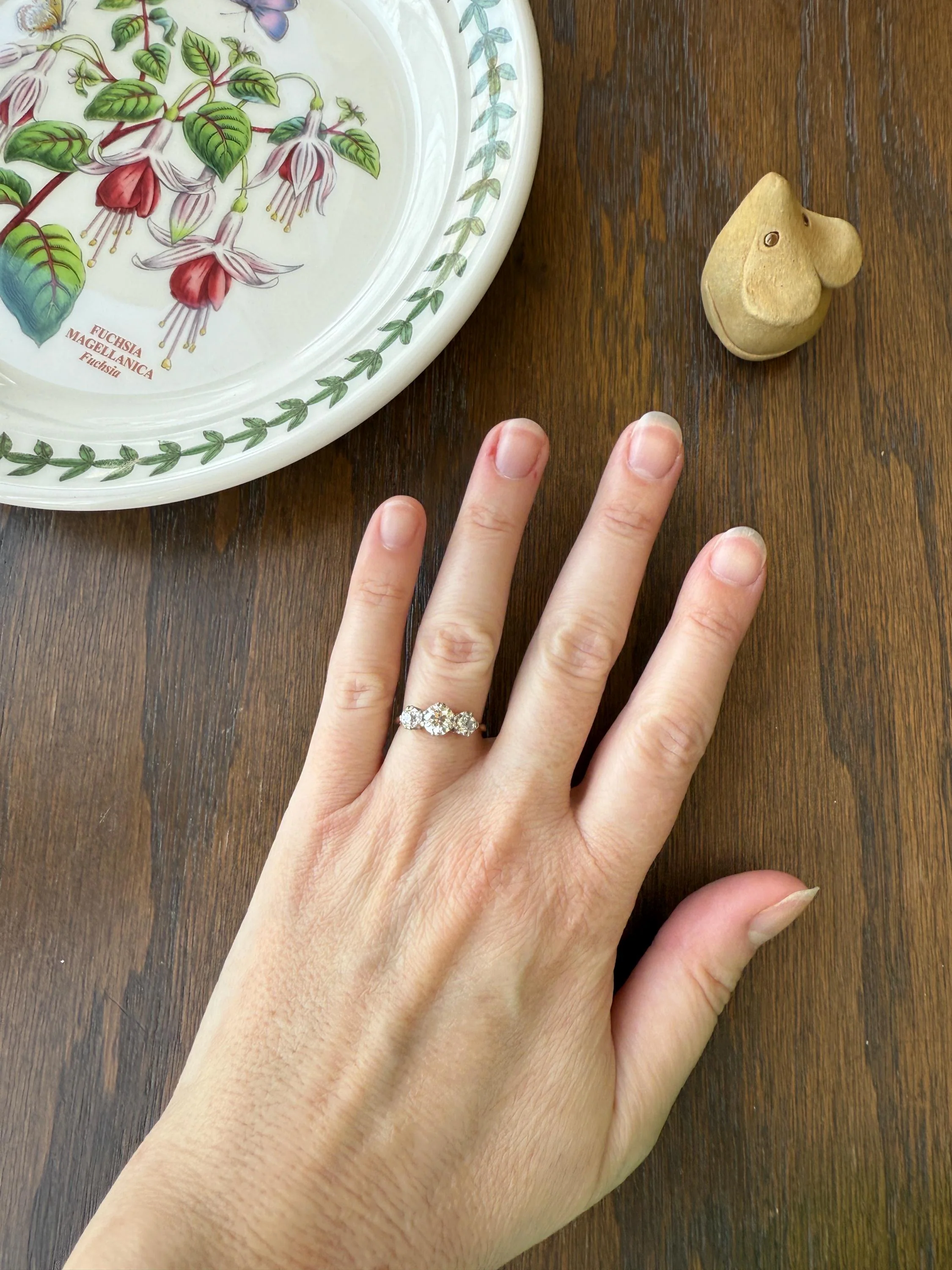 Antique Three Stone 1.25 Carat Old Mine Cut DiAMOND Ring 18k GOLD Stacker Band 1.25Ctw OMC Trilogy Anniversary Wedding Engagement - Image 2