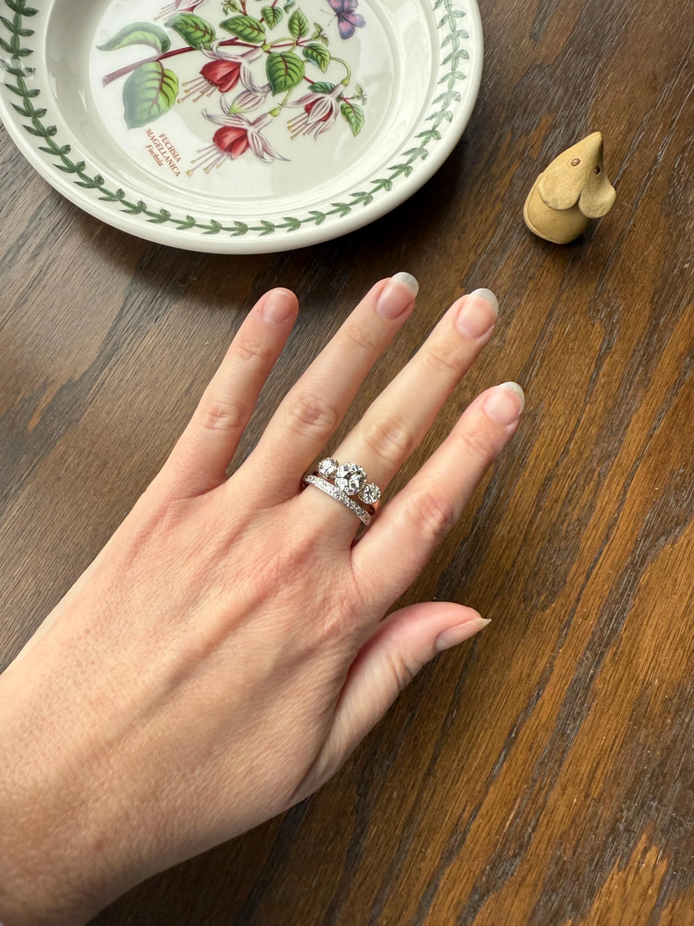 Antique Three Stone 1.25 Carat Old Mine Cut DiAMOND Ring 18k GOLD Stacker Band 1.25Ctw OMC Trilogy Anniversary Wedding Engagement - Image 6