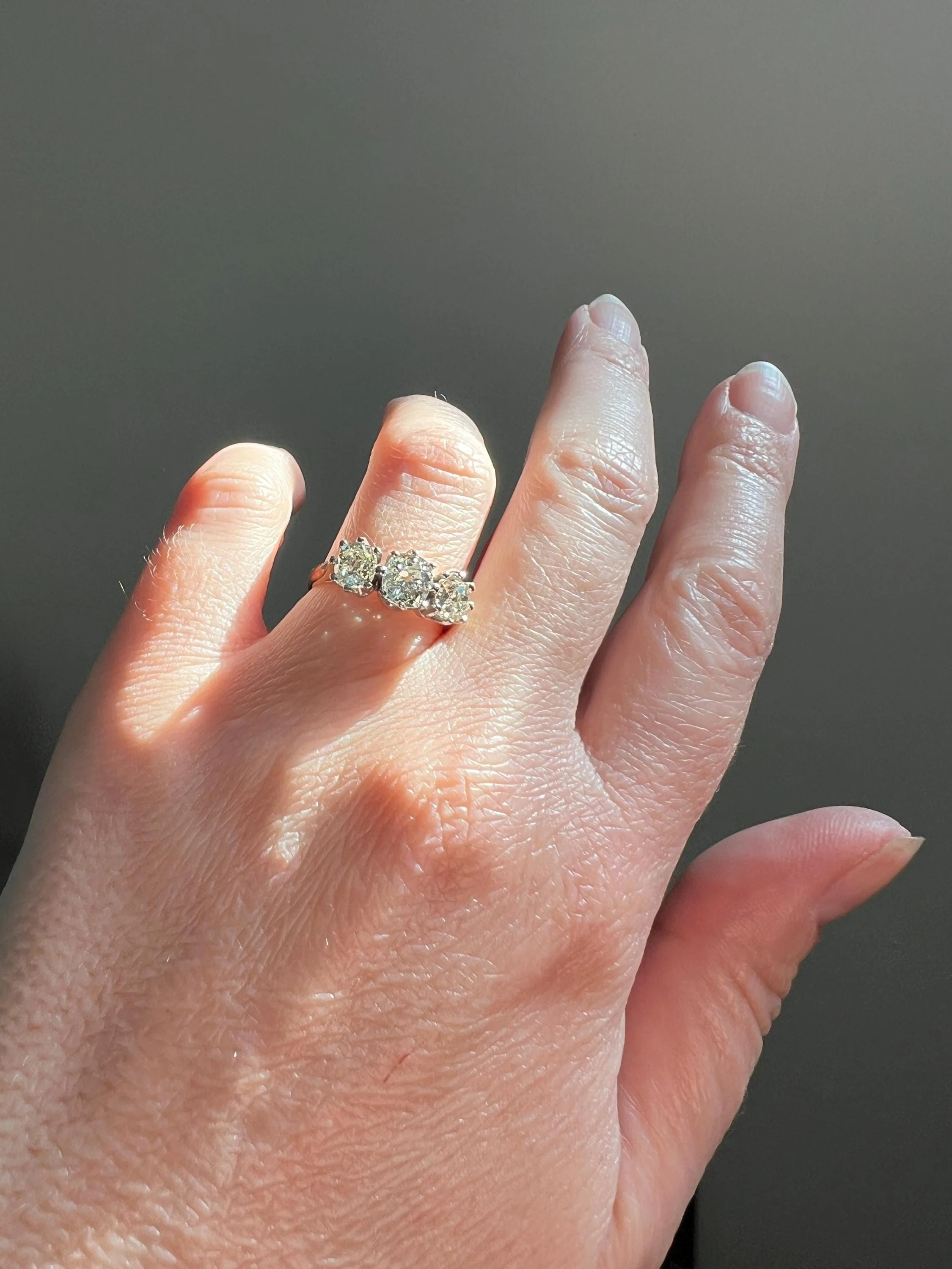 Antique Three Stone 1.8 Carat Old Mine Cut DiAMOND Ring 18k GOLD Chunky Tall Stacker - Image 3