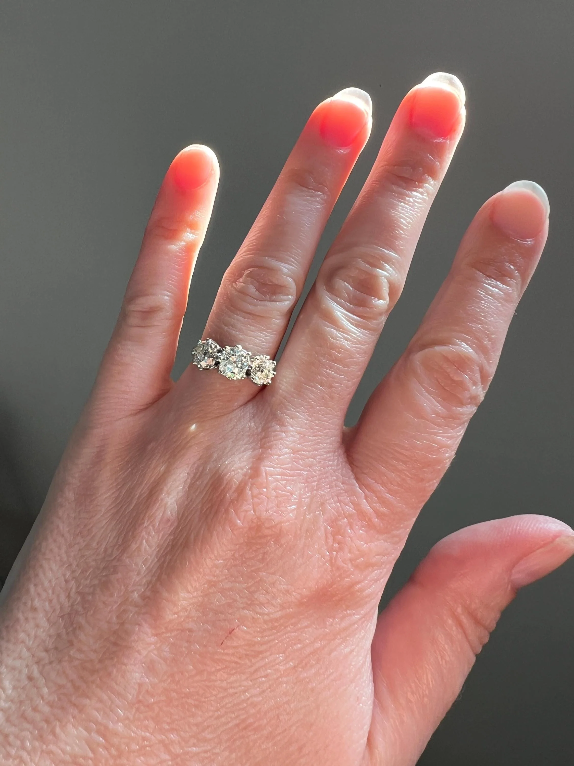 Antique Three Stone 1.8 Carat Old Mine Cut DiAMOND Ring 18k GOLD Chunky Tall Stacker - Image 6