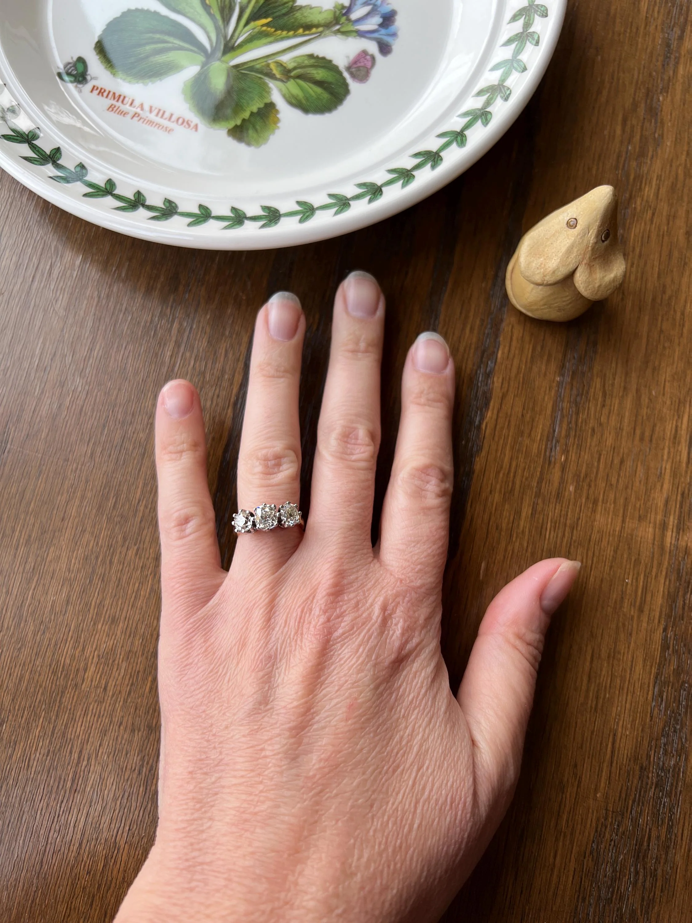 Antique Three Stone 1.8 Carat Old Mine Cut DiAMOND Ring 18k GOLD Chunky Tall Stacker - Image 7