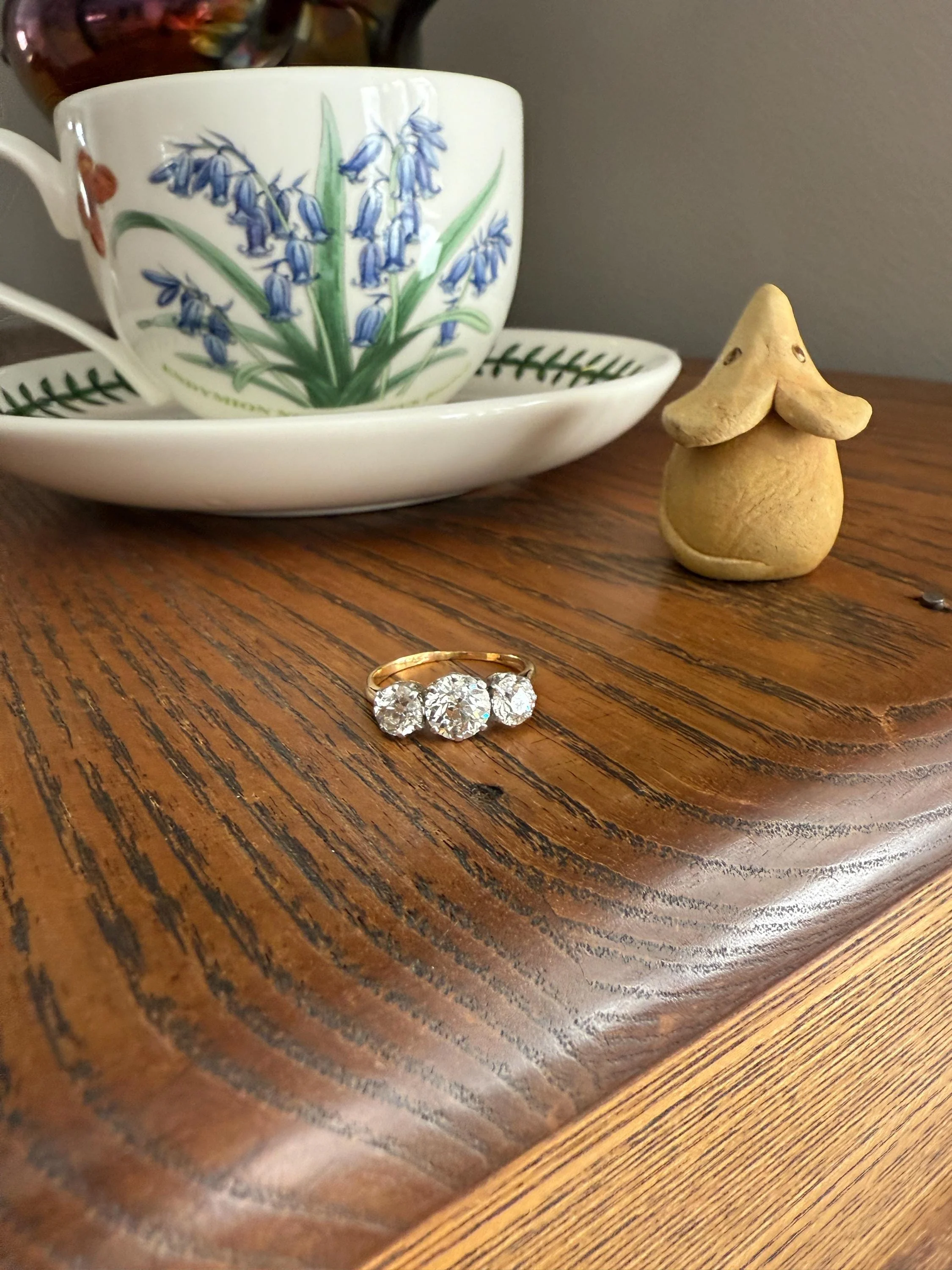 Antique Three Stone 2.3 Carats Old Mine Cut DiAMOND Ring 18k GOLD Platinum Chunky Tall Stacker Stackable Band 2.3Ctw OMC - Image 15