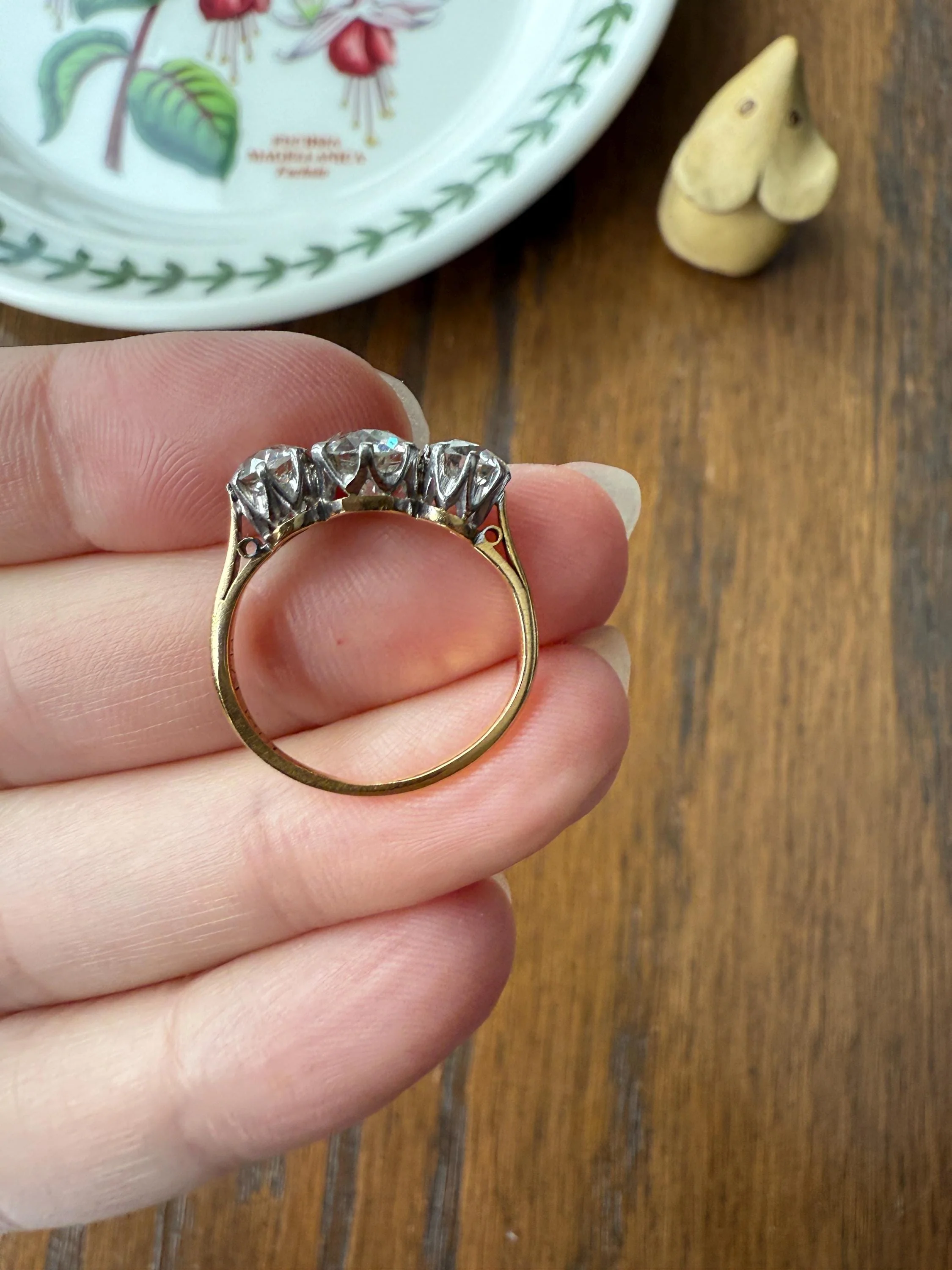 Antique Three Stone 2.3 Carats Old Mine Cut DiAMOND Ring 18k GOLD Platinum Chunky Tall Stacker Stackable Band 2.3Ctw OMC - Image 20