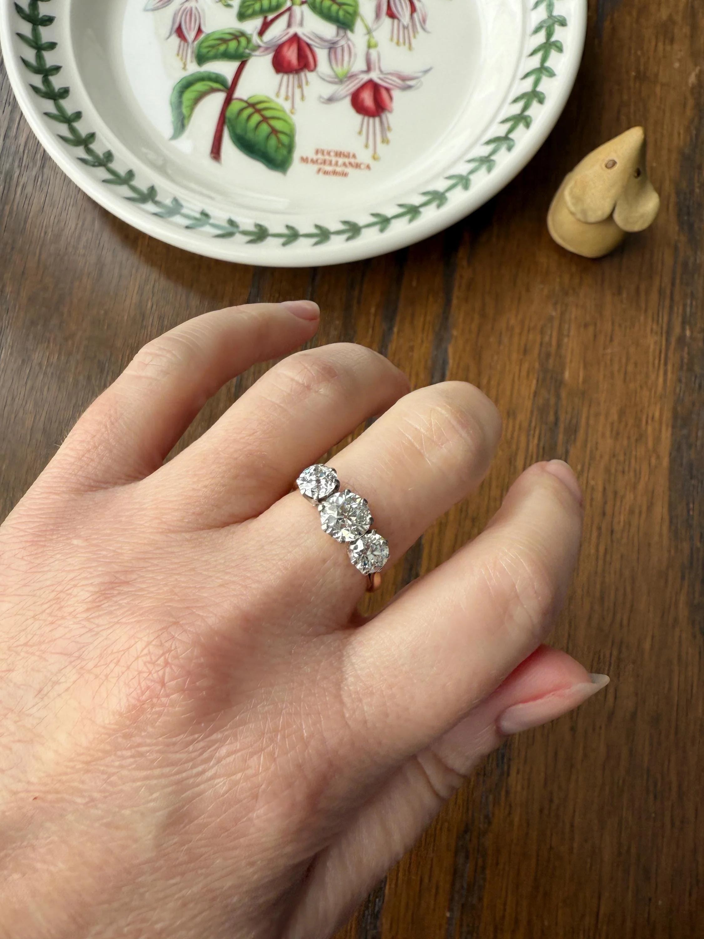 Antique Three Stone 2.3 Carats Old Mine Cut DiAMOND Ring 18k GOLD Platinum Chunky Tall Stacker Stackable Band 2.3Ctw OMC - Image 7