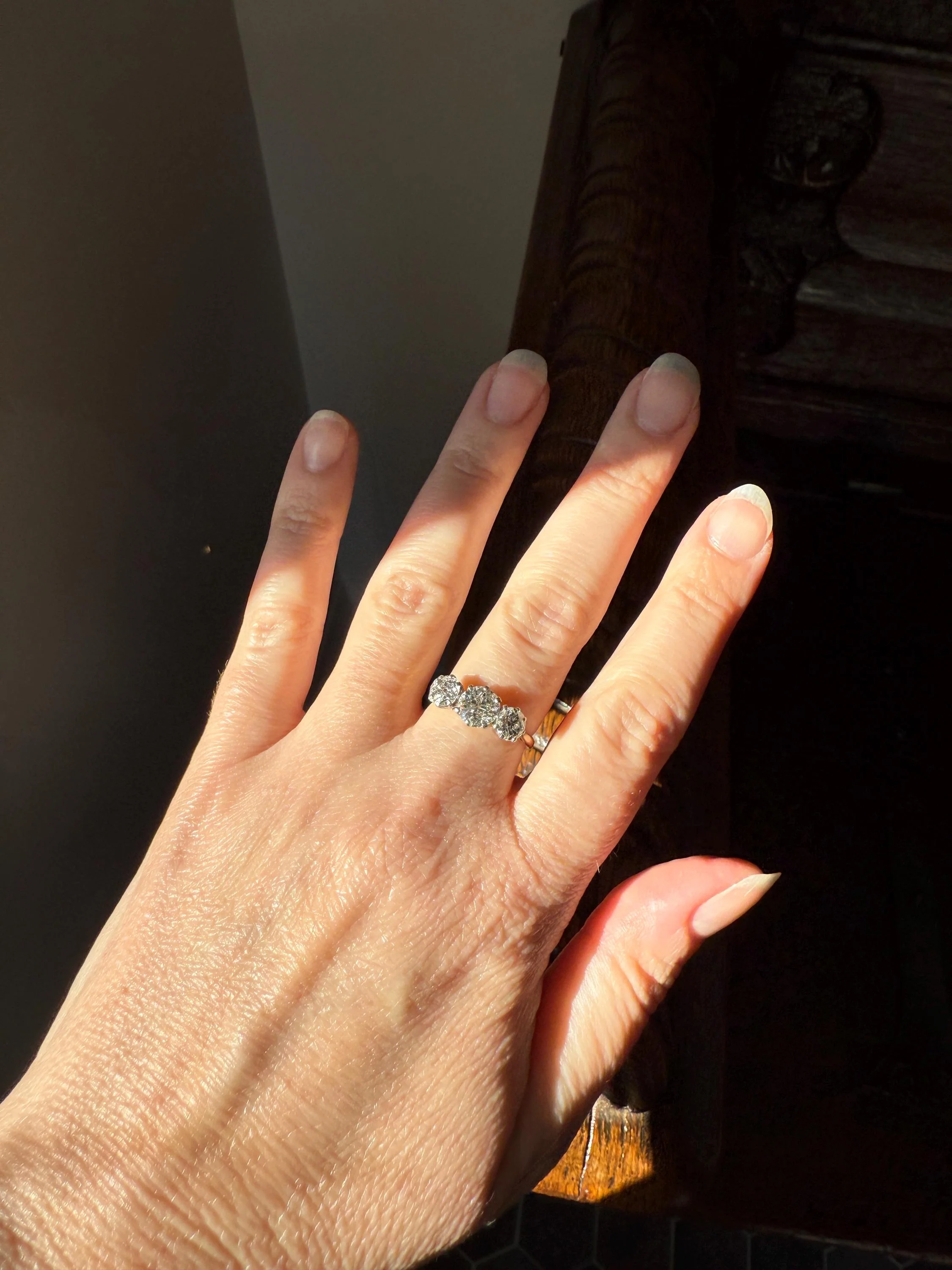 Antique Three Stone 2.3 Carats Old Mine Cut DiAMOND Ring 18k GOLD Platinum Chunky Tall Stacker Stackable Band 2.3Ctw OMC - Image 9