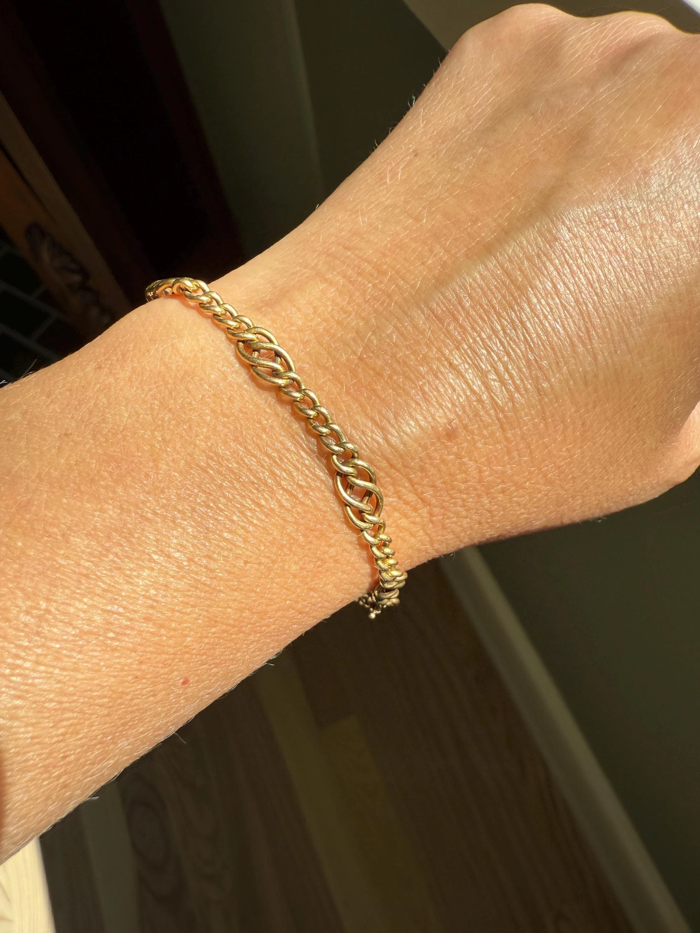 Antique Victorian BRACELET 4.4g 18k Gold Solid French Belle Epoque Curb & Braid Link 5.1mm Staple Chain - Image 11