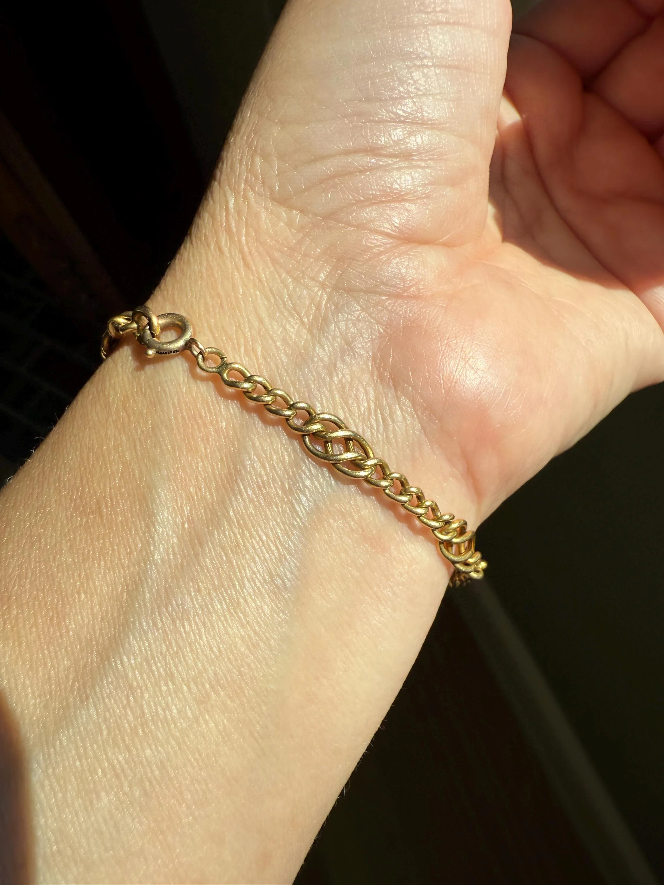 Antique Victorian BRACELET 4.4g 18k Gold Solid French Belle Epoque Curb & Braid Link 5.1mm Staple Chain - Image 3