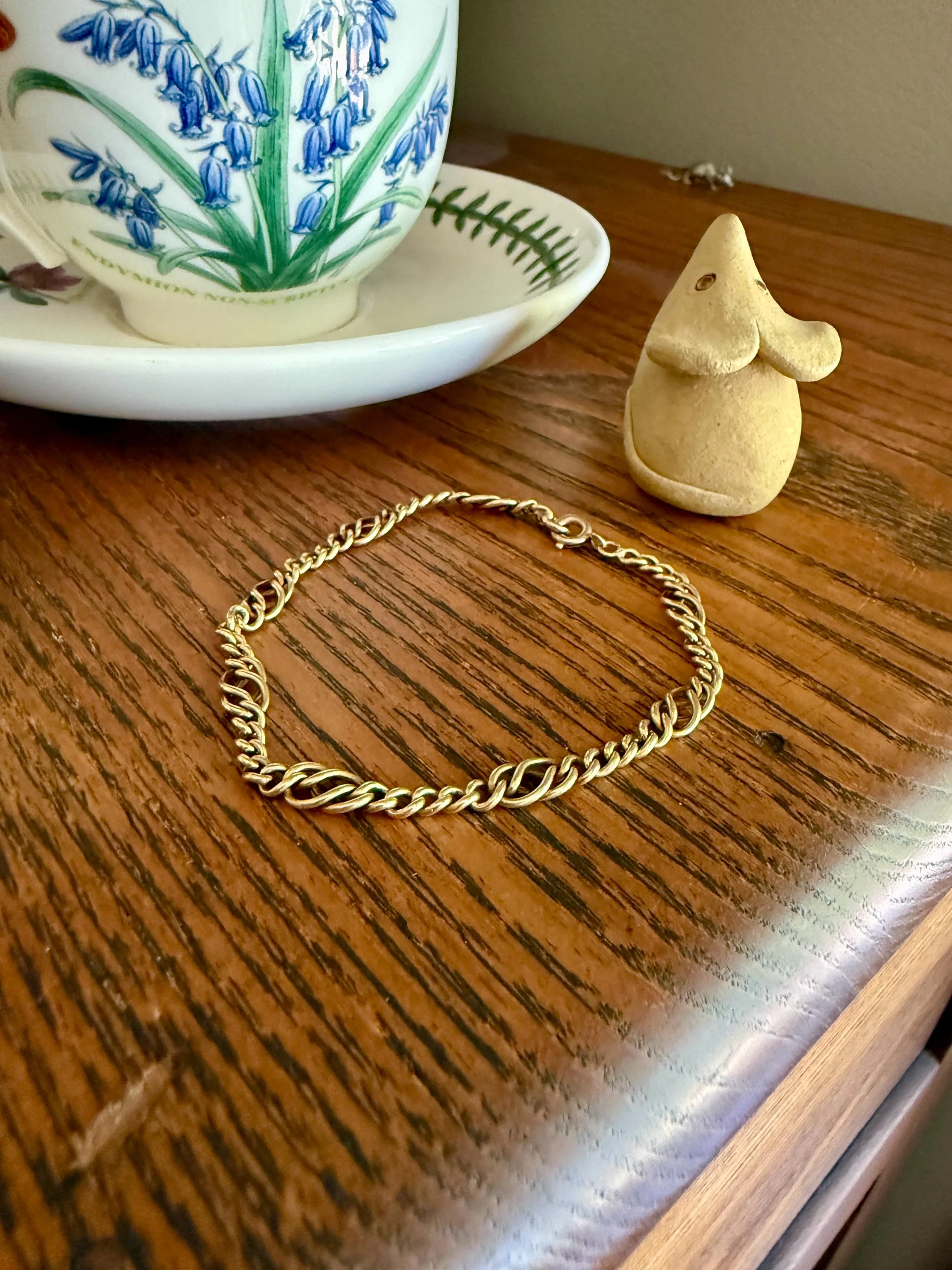Antique Victorian BRACELET 4.4g 18k Gold Solid French Belle Epoque Curb & Braid Link 5.1mm Staple Chain - Image 4