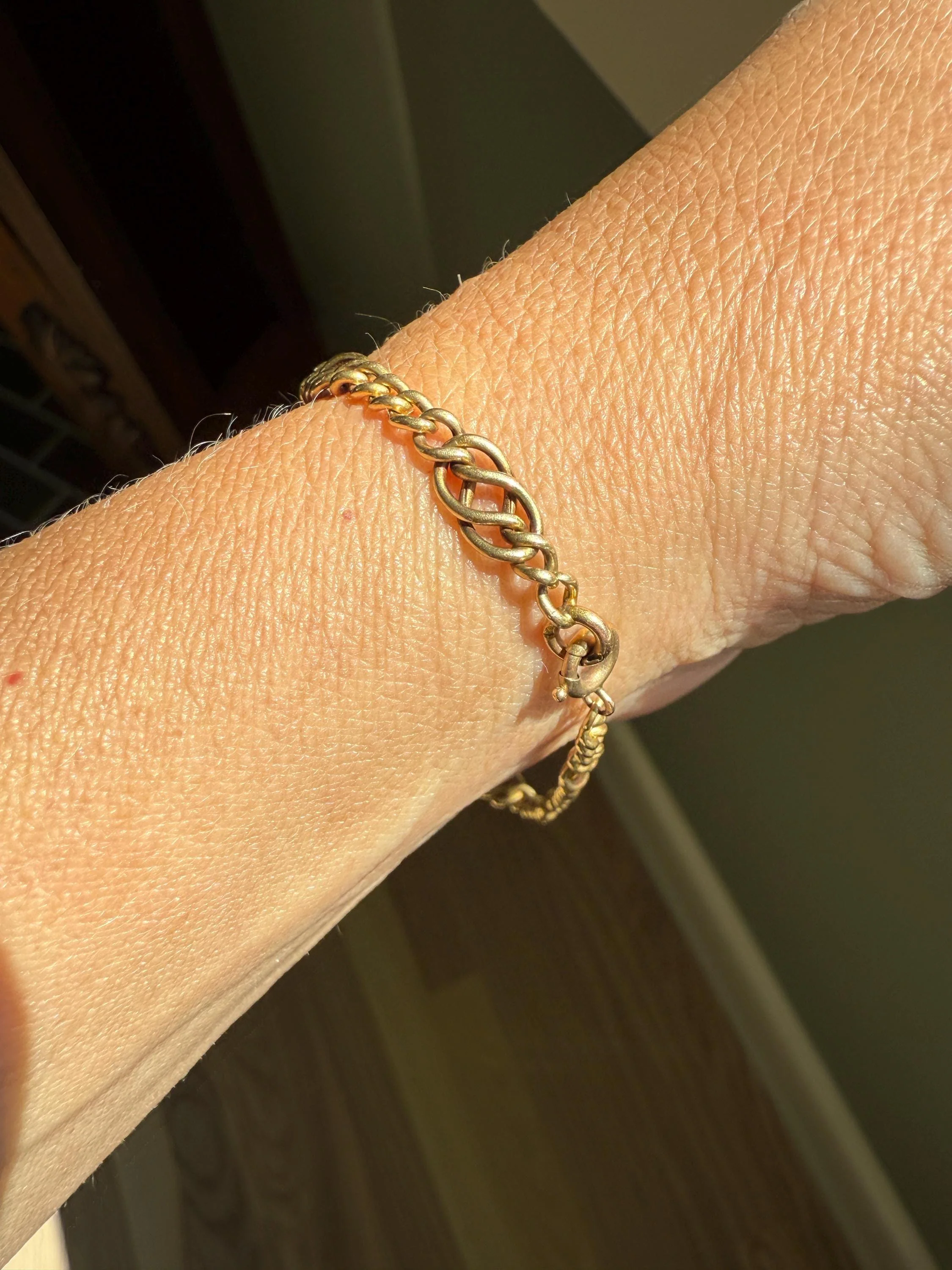 Antique Victorian BRACELET 4.4g 18k Gold Solid French Belle Epoque Curb & Braid Link 5.1mm Staple Chain - Image 7