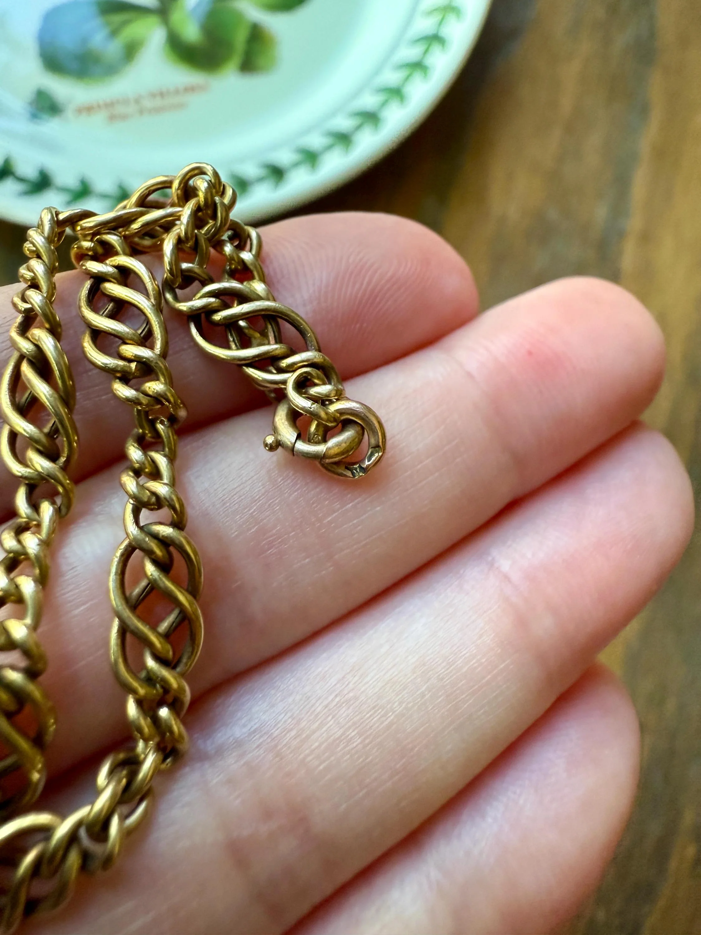 Antique Victorian BRACELET 4.4g 18k Gold Solid French Belle Epoque Curb & Braid Link 5.1mm Staple Chain - Image 8