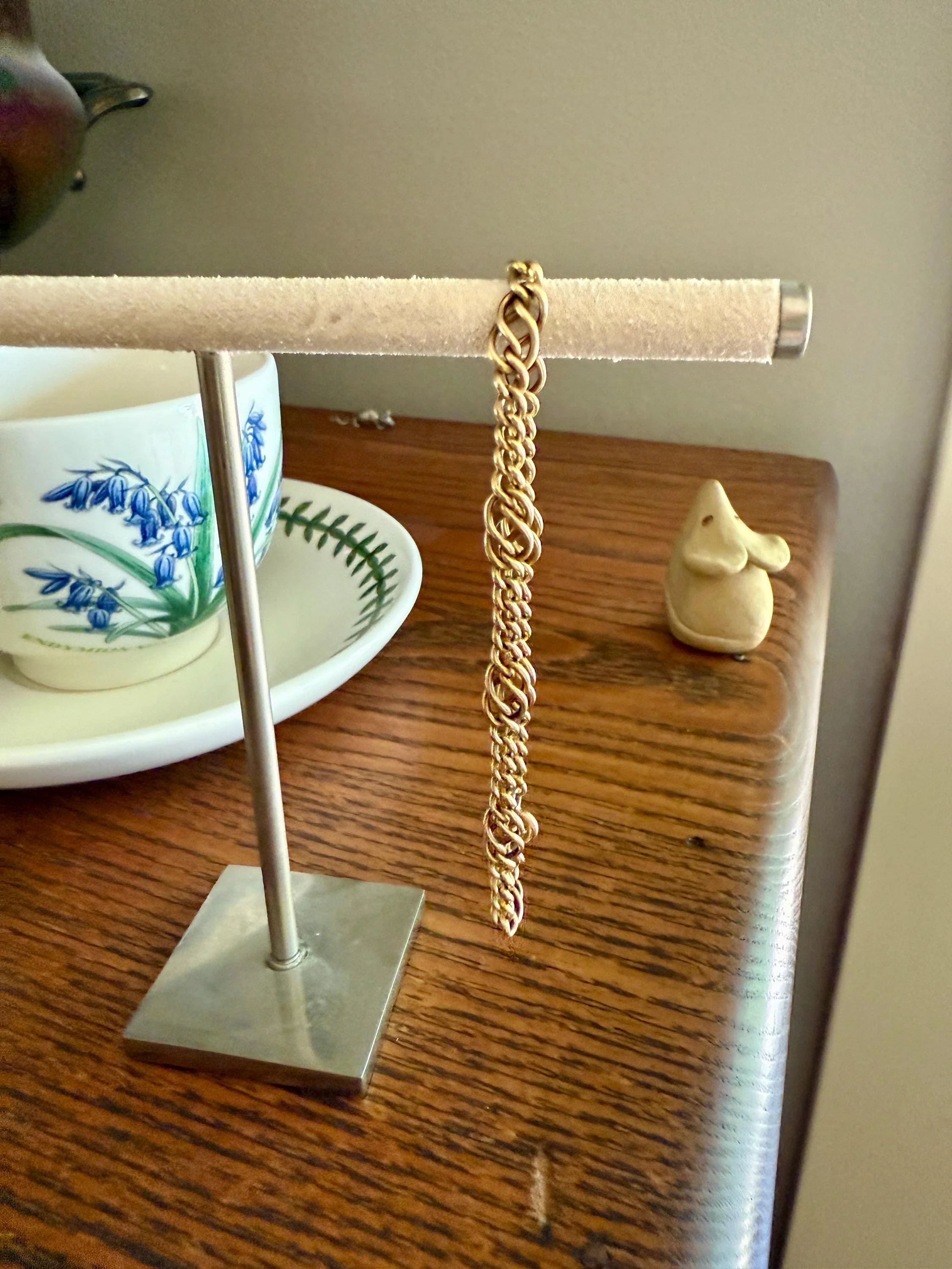 Antique Victorian BRACELET 4.4g 18k Gold Solid French Belle Epoque Curb & Braid Link 5.1mm Staple Chain - Image 9