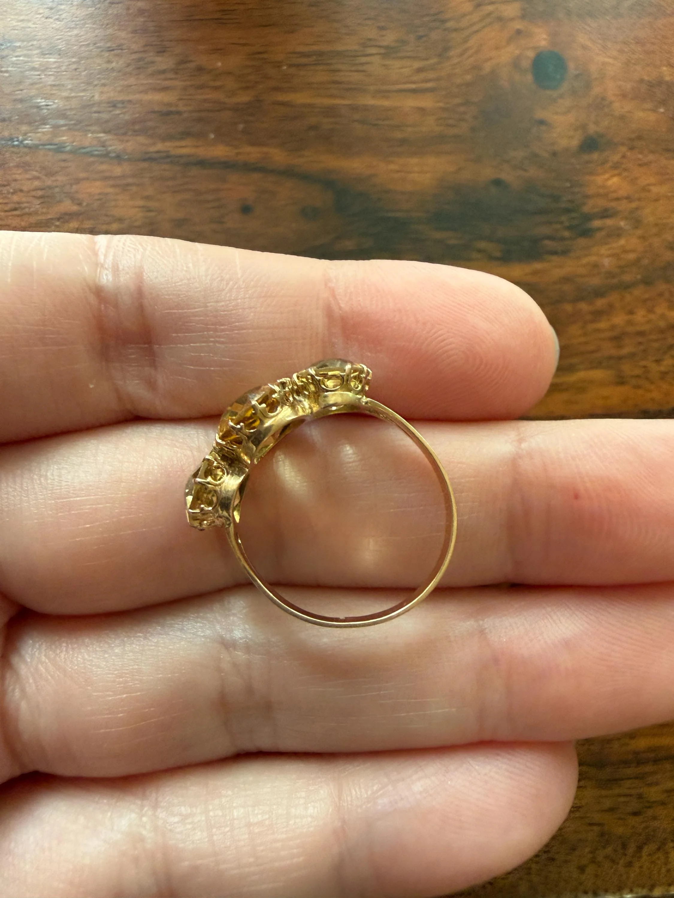 ANTIQUE Victorian Sunny Yellow 3.4 Carats Old Cut Natural Citrine Three Stone Band French Ring 18k Gold Oval Classic Crown Prong Setting - Image 17