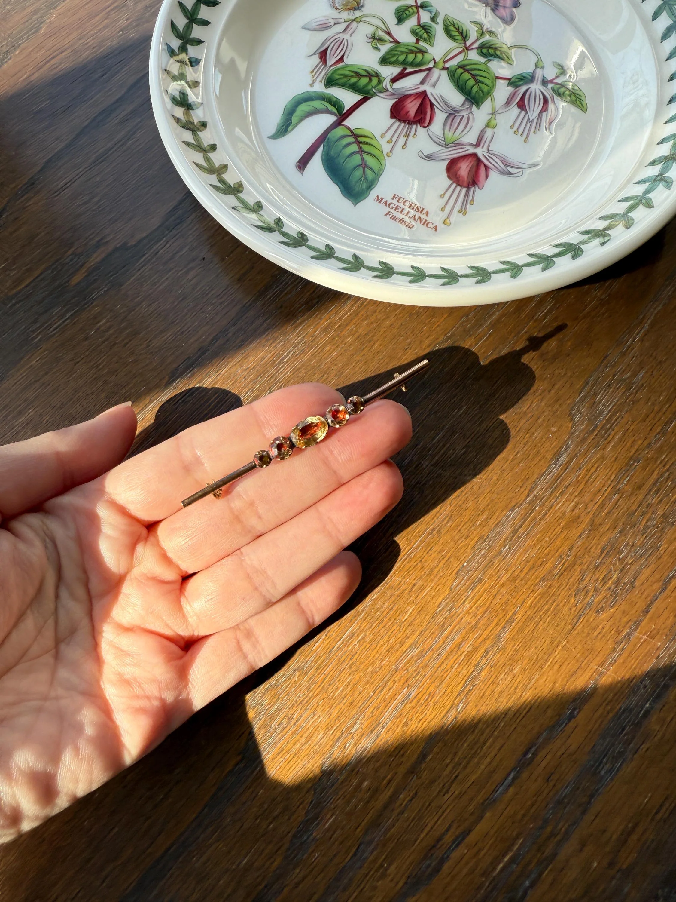 Antique Vinegar and Oil Foiled Citrine Five Stone Bar Line Brooch for Pendant Conversion Extender French Victorian 18k Gold Oval Geometric - Image 10