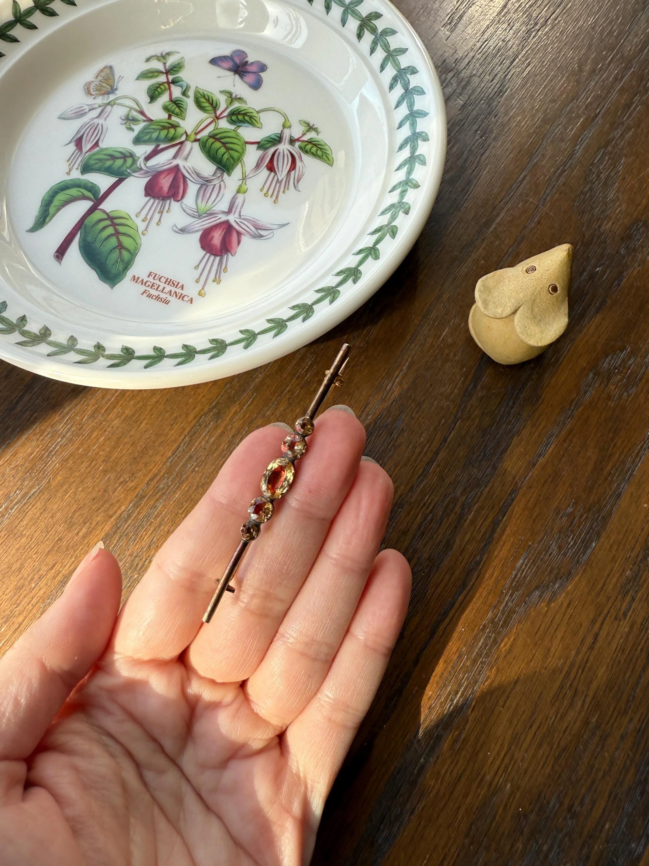 Antique Vinegar and Oil Foiled Citrine Five Stone Bar Line Brooch for Pendant Conversion Extender French Victorian 18k Gold Oval Geometric - Image 17